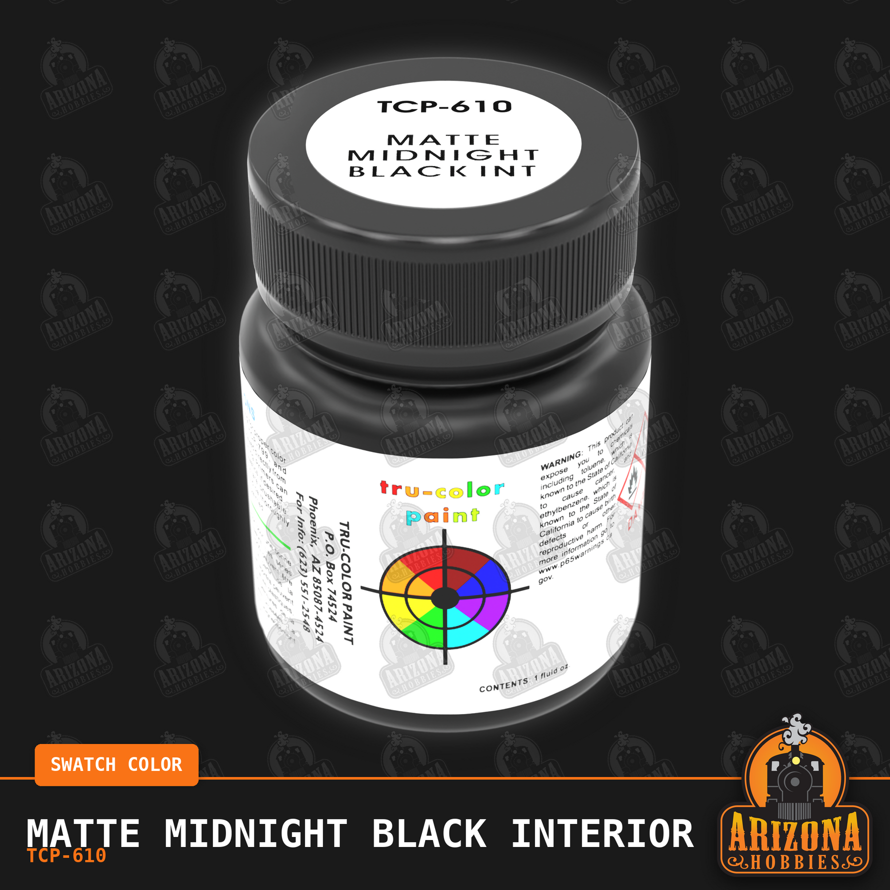 Matte MIDNIGHT BLACK INTERIOR 1-oz bottle (Air-brush) SPECIAL ORDER ONLY-with color swatch-Arizona Hobbies