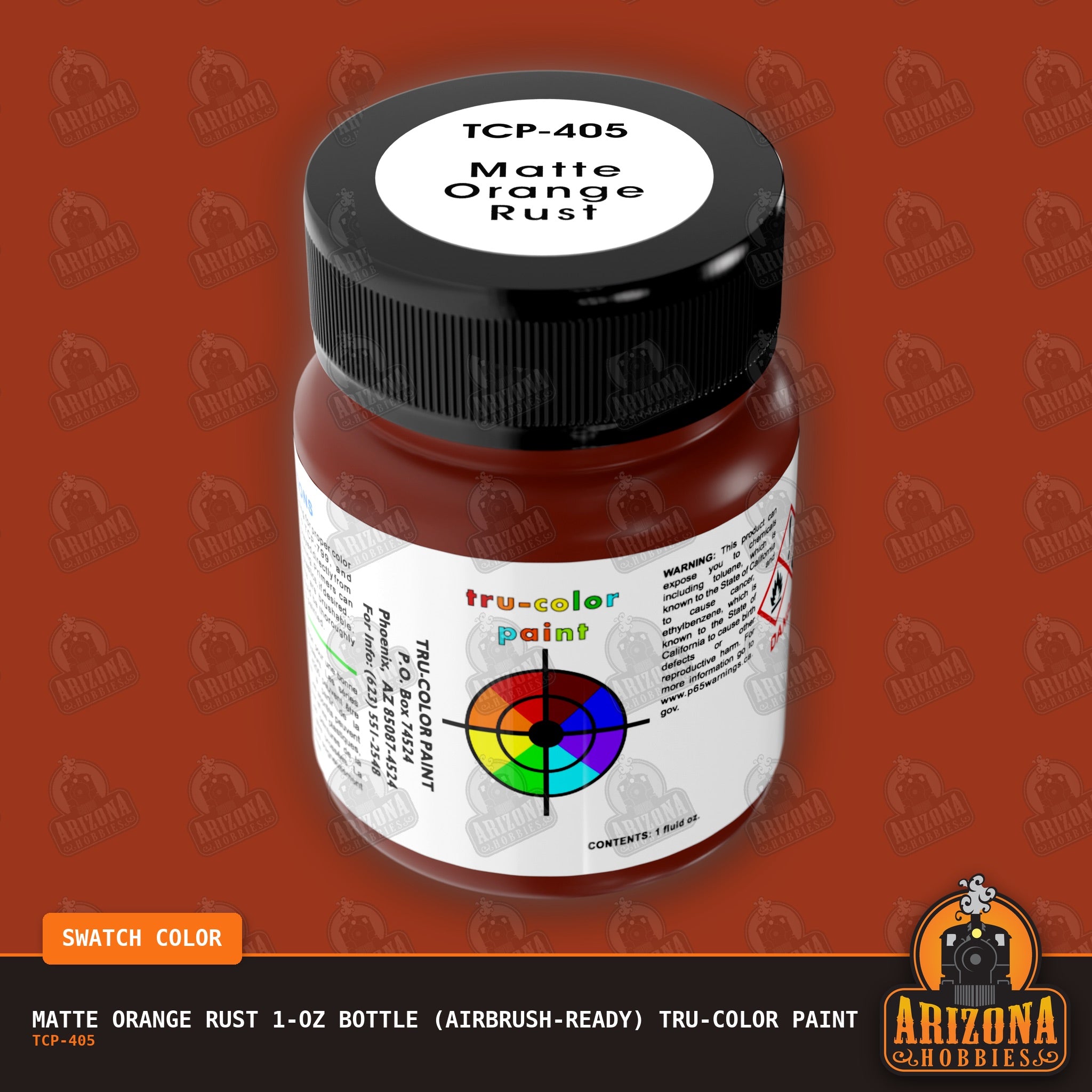 Matte ORANGE RUST 1-oz bottle (Air-brush) Tru-Color Paint-with color swatch-Arizona Hobbies