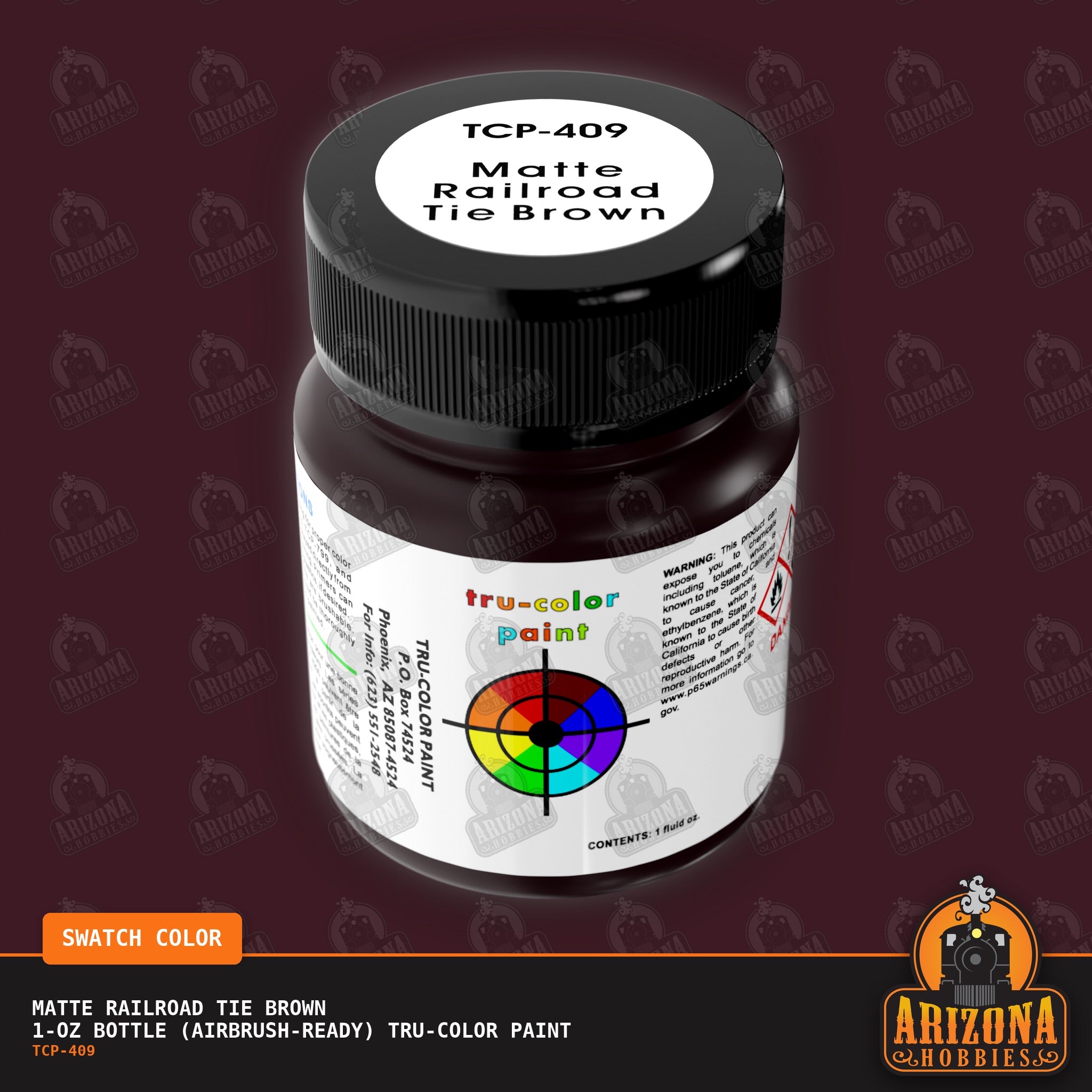 Matte RAILROAD TIE BROWN 1-oz bottle (Air-brush) Tru-Color Paint-with color swatch-Arizona Hobbies