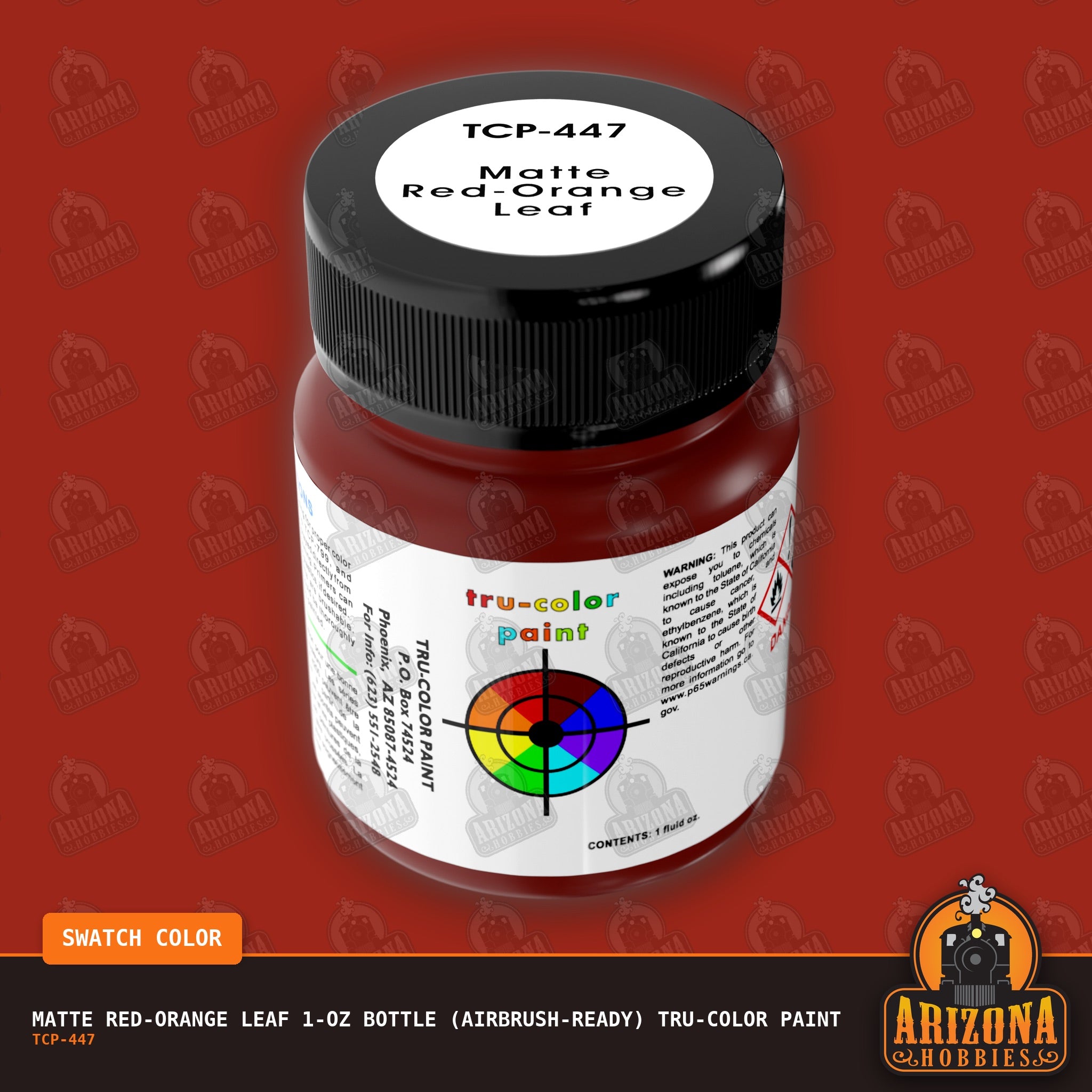 Matte RED-ORANGE LEAF 1-oz bottle (Air-brush) Tru-Color Paint-with color swatch-Arizona Hobbies