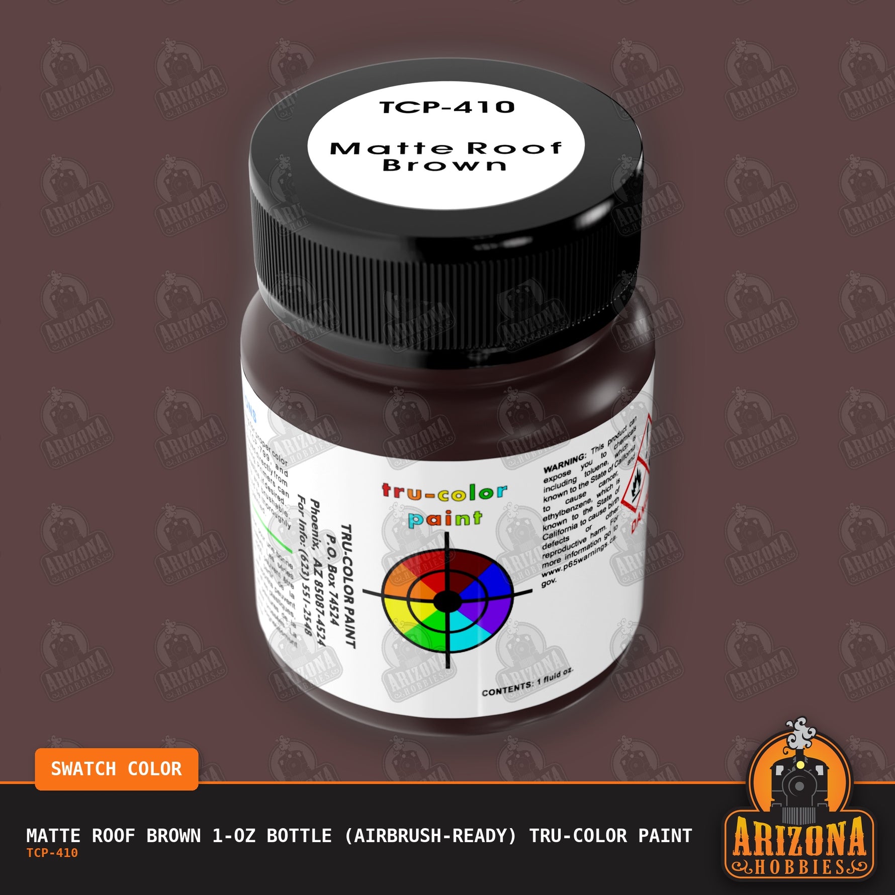 Matte ROOF BROWN 1-oz bottle (Air-brush) Tru-Color Paint-with color swatch-Arizona Hobbies