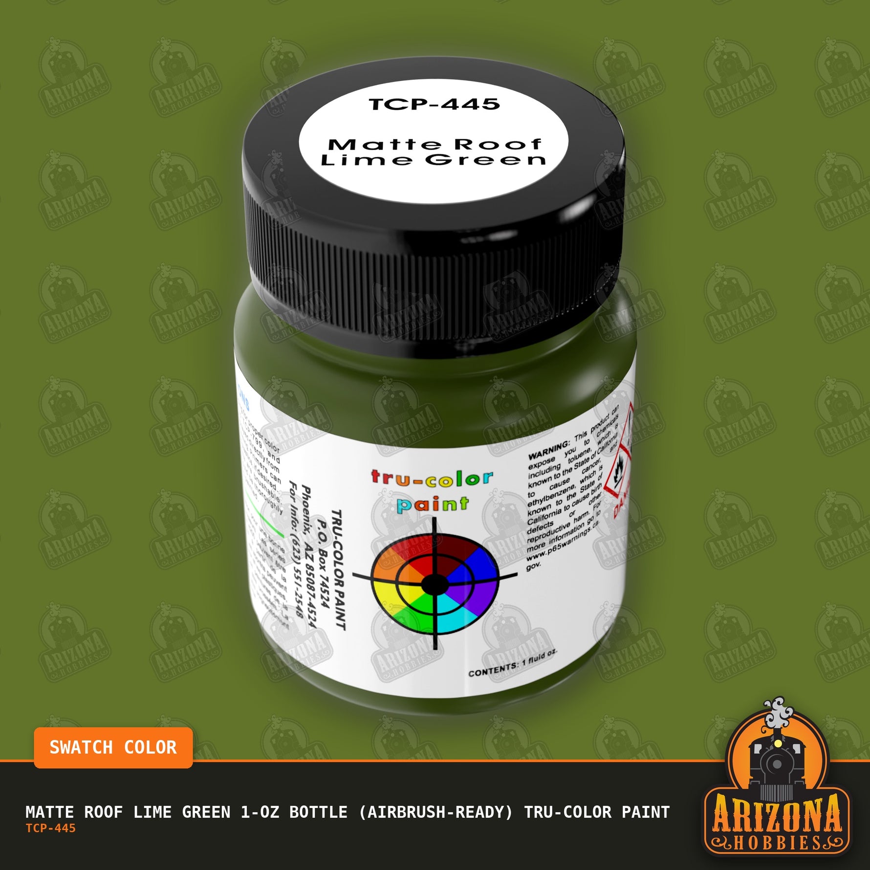 Matte ROOF LIME GREEN 1-oz bottle (Air-brush) Tru-Color Paint-with color swatch-Arizona Hobbies