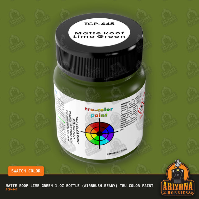 Matte ROOF LIME GREEN 1-oz bottle (Air-brush) Tru-Color Paint-with color swatch-Arizona Hobbies