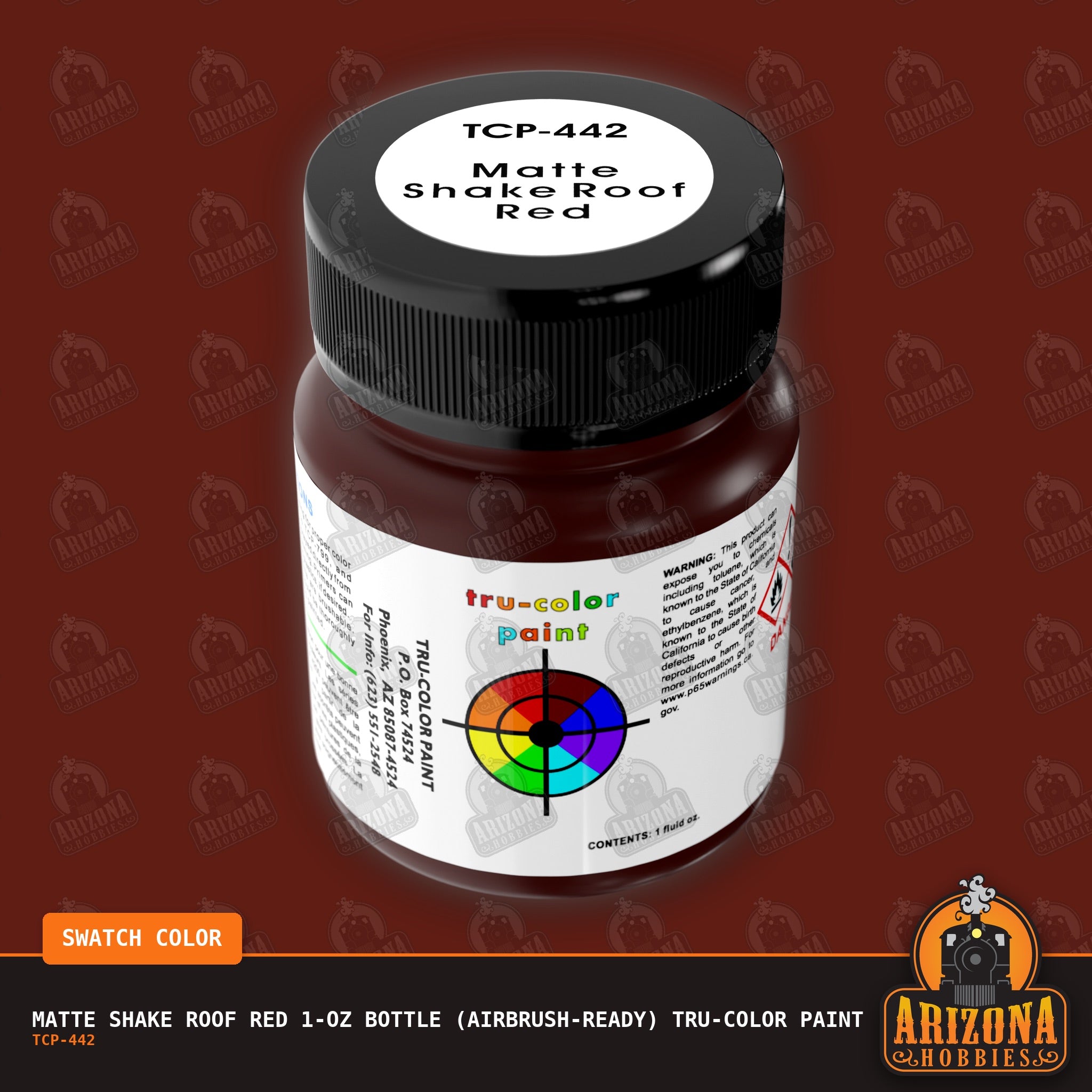 Matte SHAKE ROOF RED 1-oz bottle (Air-brush) Tru-Color Paint-with color swatch-Arizona Hobbies