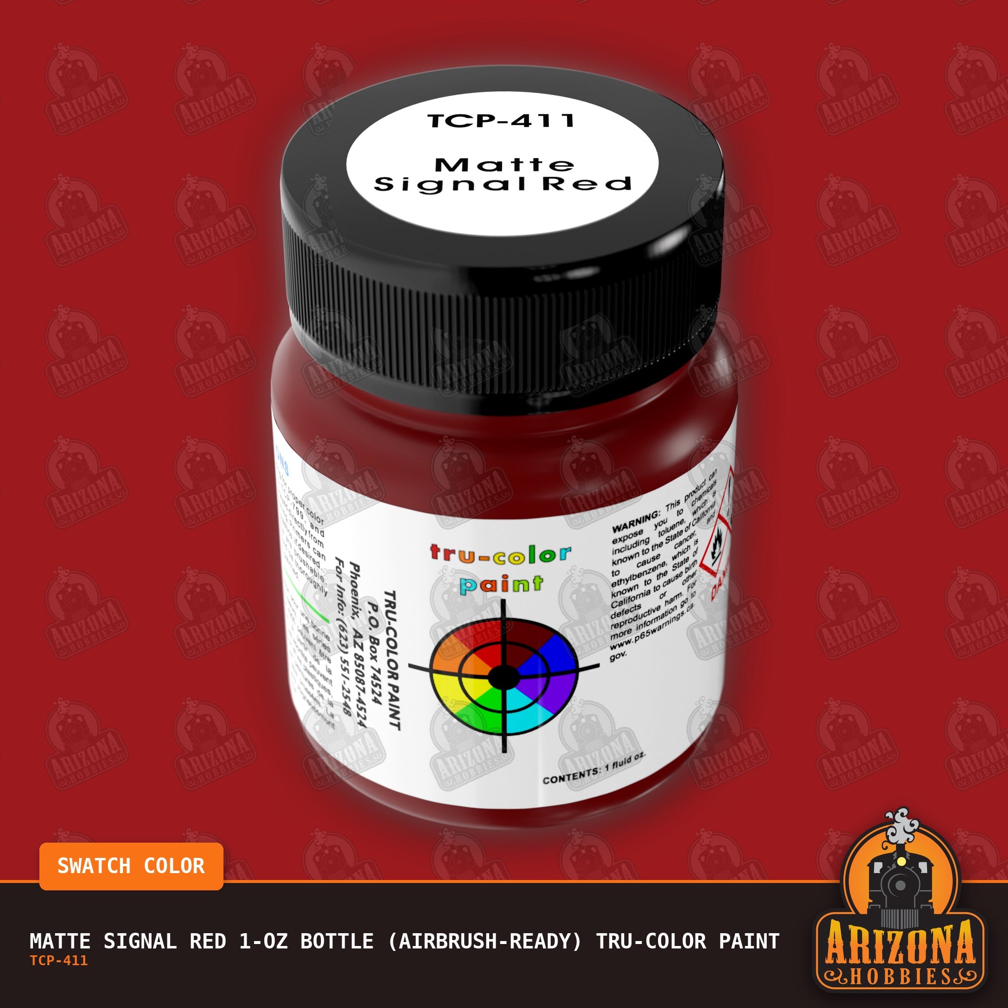 Matte SIGNAL RED 1-oz bottle (Air-brush) Tru-Color Paint-with color swatch-Arizona Hobbies