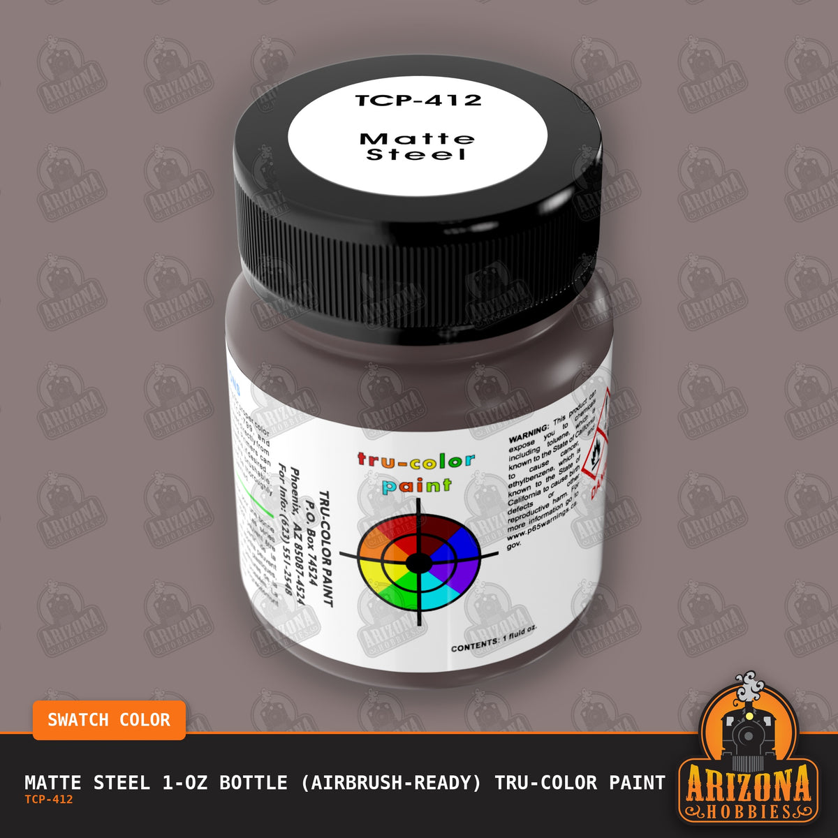Matte STEEL 1-oz bottle (Air-brush) Tru-Color Paint-with color swatch-Arizona Hobbies