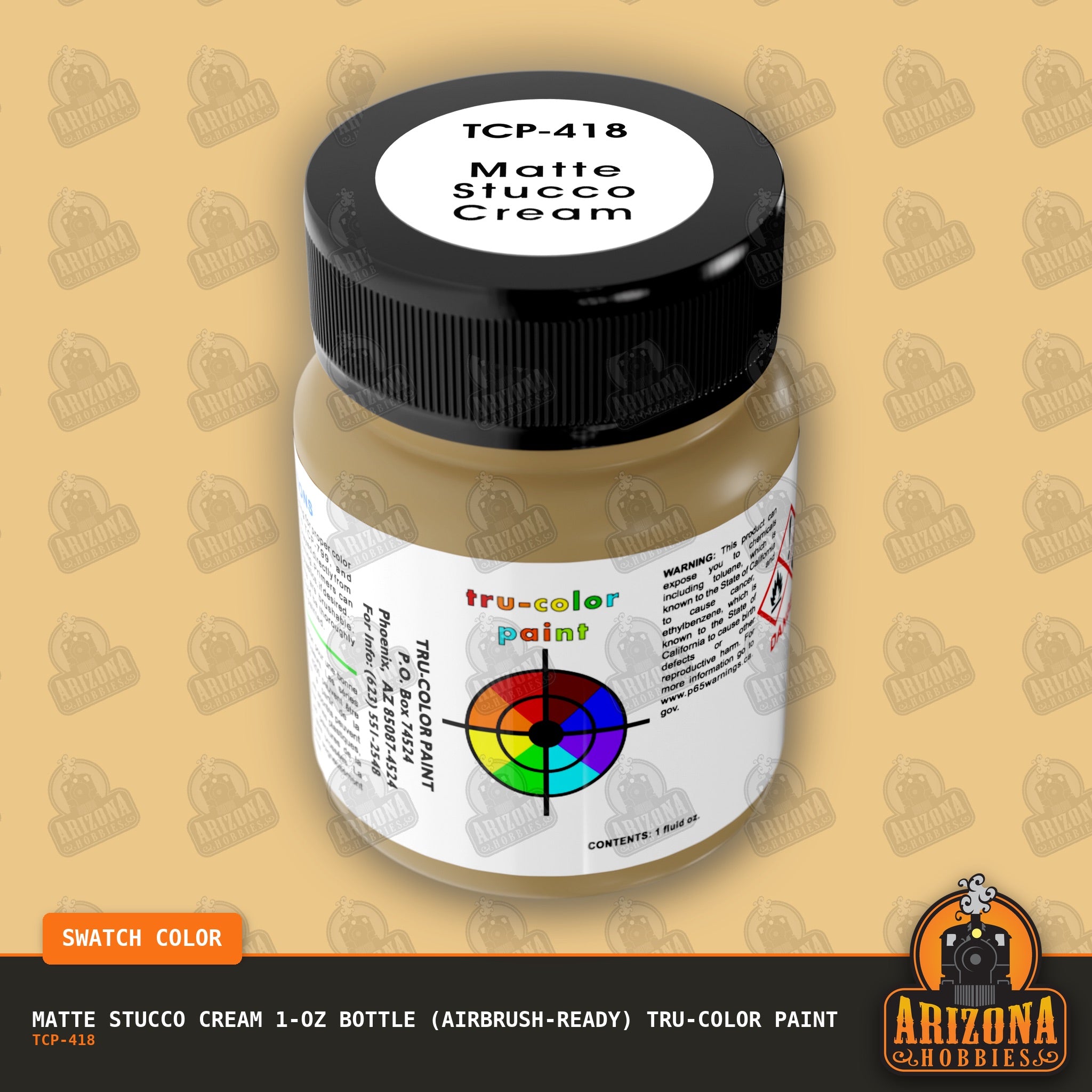 Matte STUCCO CREAM 1-oz bottle (Air-brush) Tru-Color Paint-with color swatch-Arizona Hobbies
