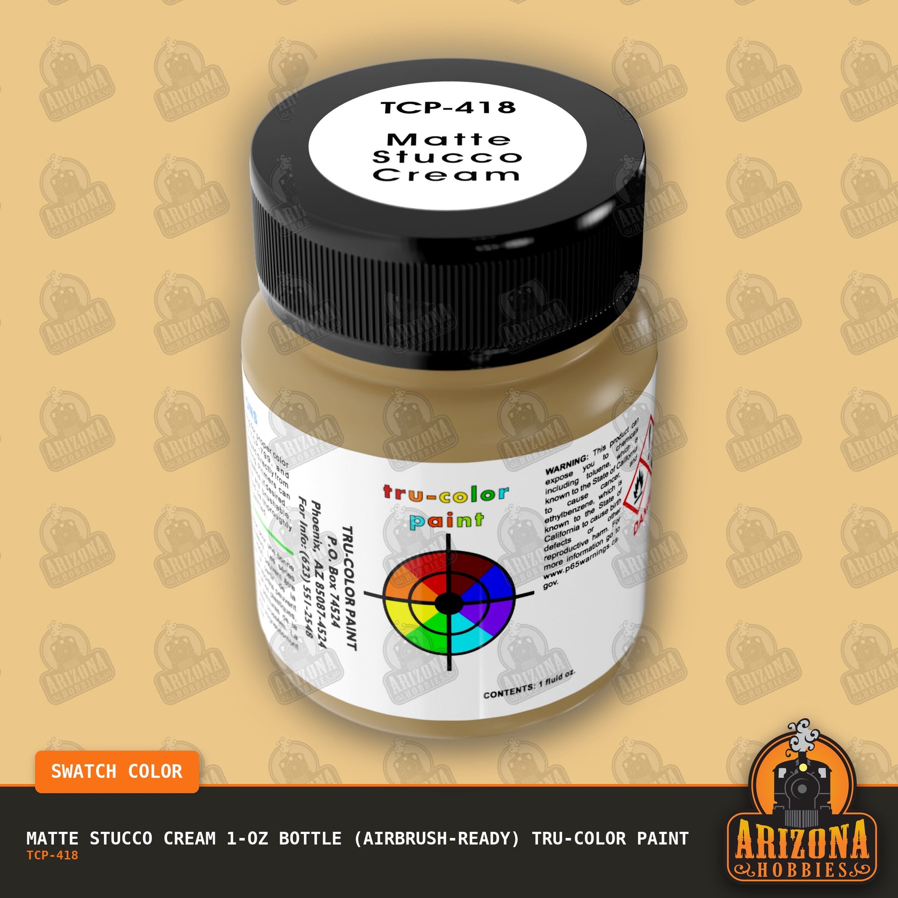 Matte STUCCO CREAM 1-oz bottle (Air-brush) Tru-Color Paint-with color swatch-Arizona Hobbies