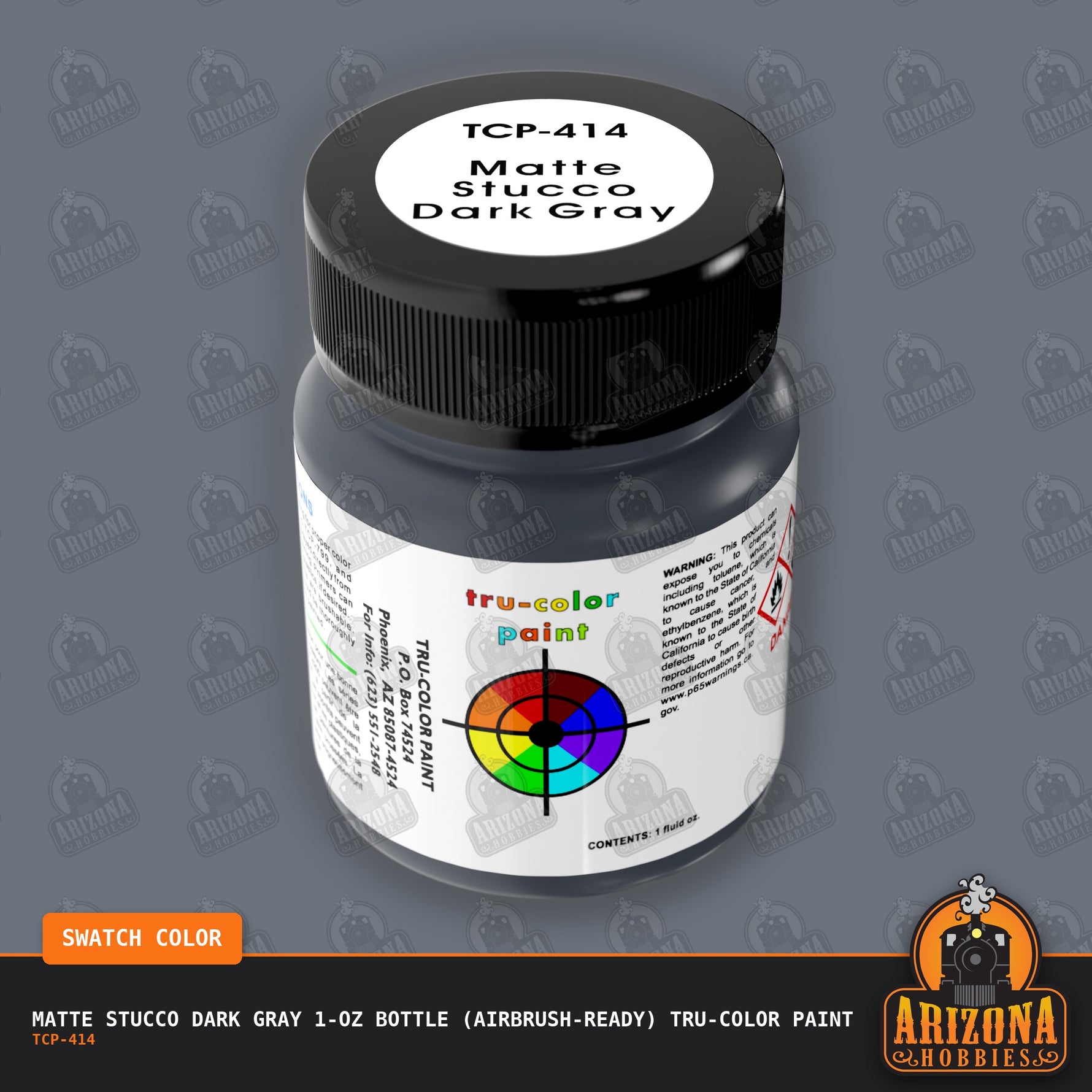 Matte STUCCO DARK GRAY 1-oz bottle (Air-brush) Tru-Color Paint-with color swatch-Arizona Hobbies
