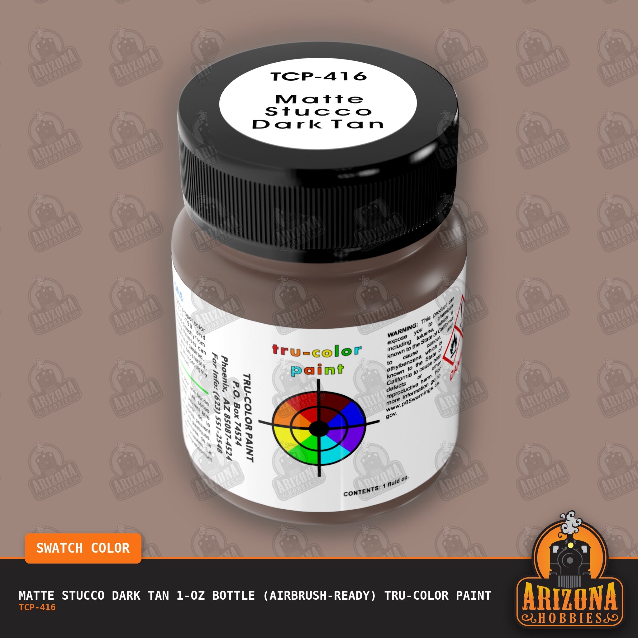 Matte STUCCO DARK TAN 1-oz bottle (Air-brush) Tru-Color Paint-with color swatch-Arizona Hobbies
