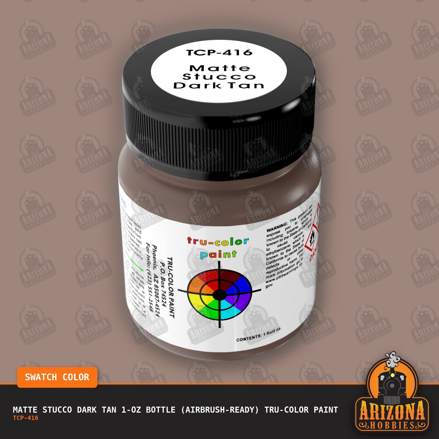 Matte STUCCO DARK TAN 1-oz bottle (Air-brush) Tru-Color Paint-with color swatch-Arizona Hobbies
