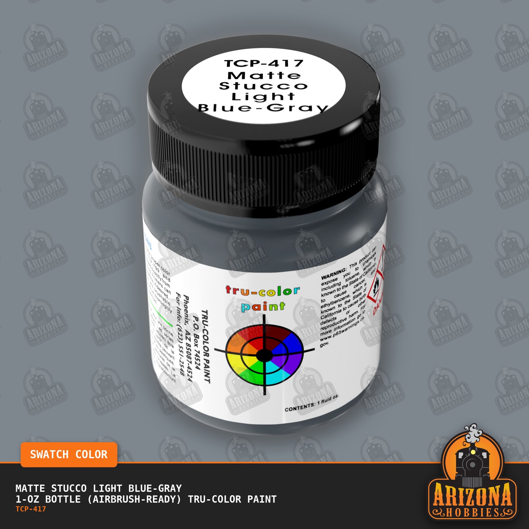 Matte STUCCO LIGHT BLUE-GRAY 1-oz bottle (Air-brush) Tru-Color Paint-with color swatch-Arizona Hobbies