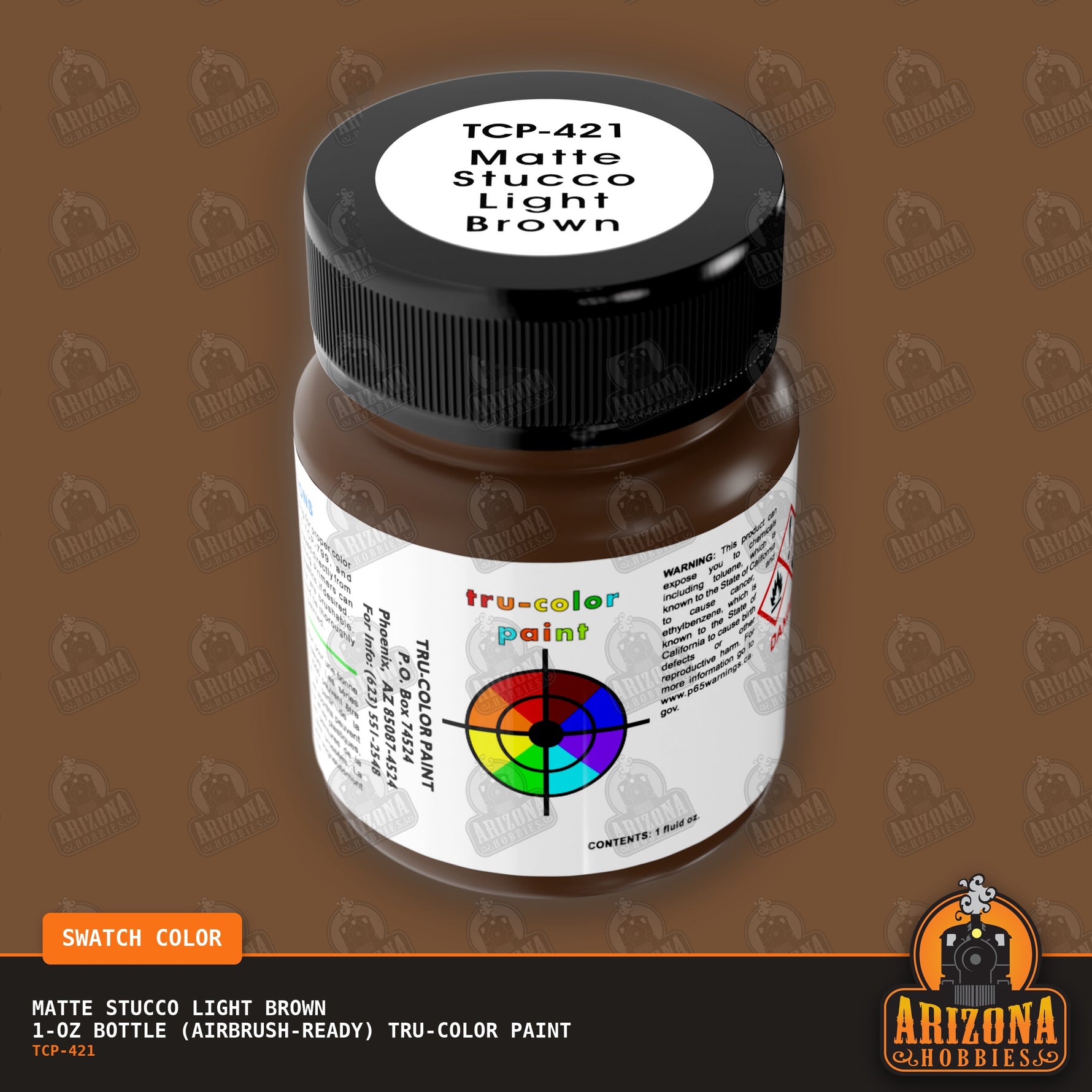 Matte STUCCO LIGHT BROWN 1-oz bottle (Air-brush) Tru-Color Paint-with color swatch-Arizona Hobbies