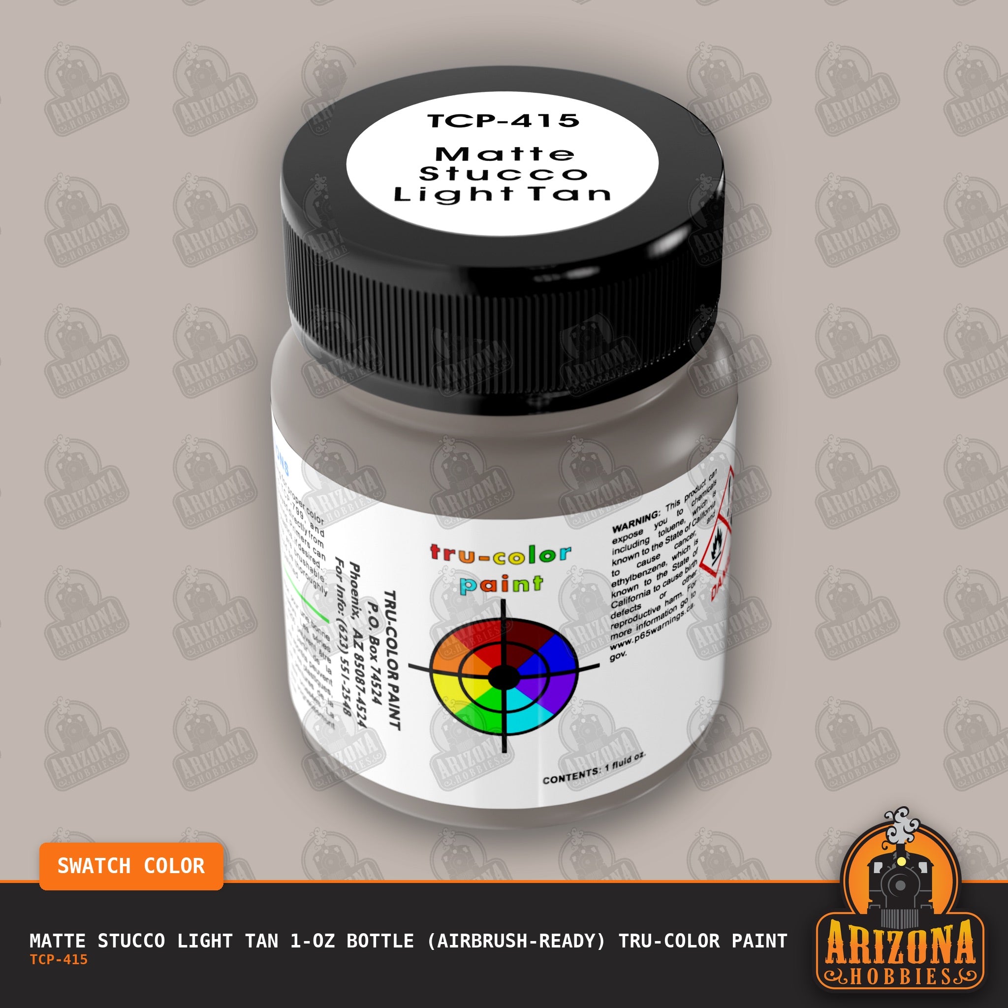 Matte STUCCO LIGHT TAN 1-oz bottle (Air-brush) Tru-Color Paint-with color swatch-Arizona Hobbies