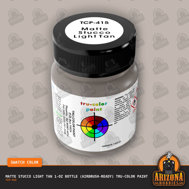 Matte STUCCO LIGHT TAN 1-oz bottle (Air-brush) Tru-Color Paint-with color swatch-Arizona Hobbies