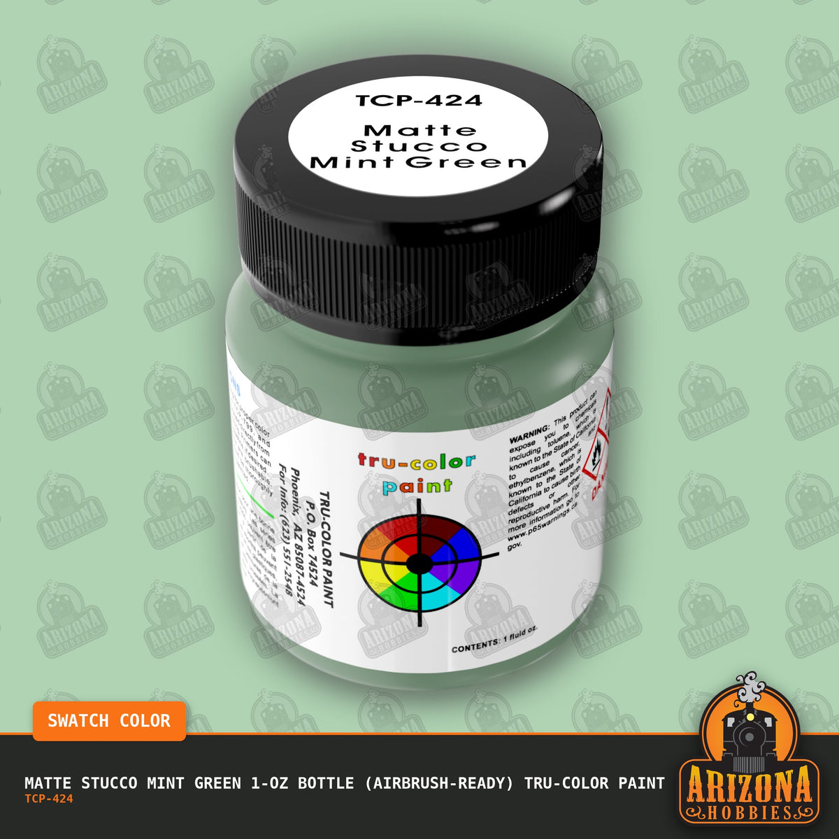Matte STUCCO MINT GREEN 1-oz bottle (Air-brush) Tru-Color Paint-with color swatch-Arizona Hobbies