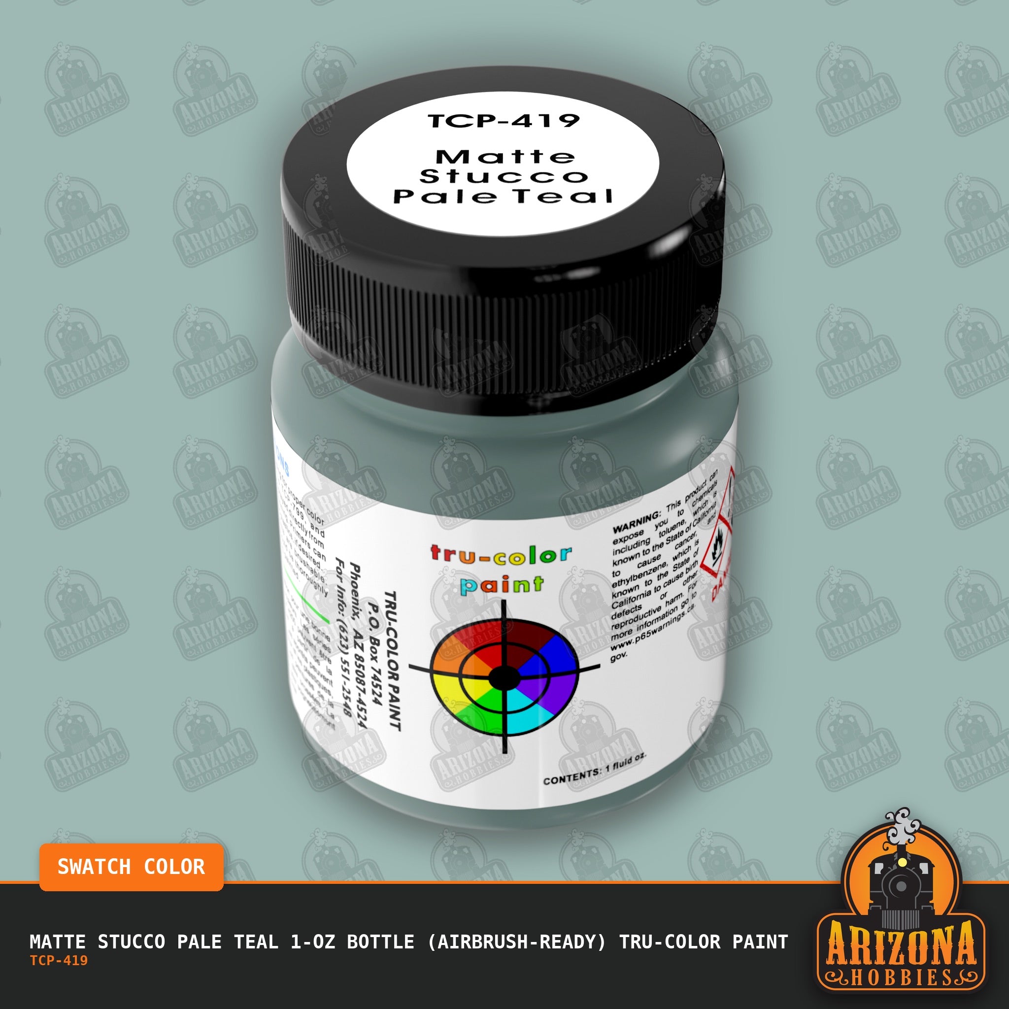 Matte STUCCO PALE TEAL 1-oz bottle (Air-brush) Tru-Color Paint-with color swatch-Arizona Hobbies