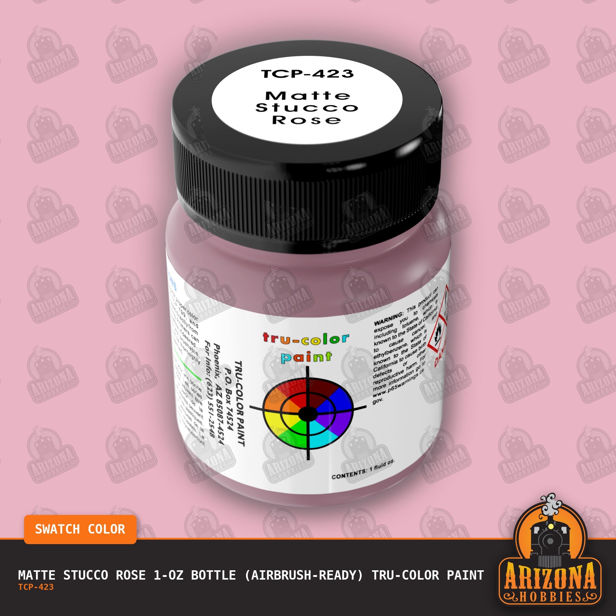 Matte STUCCO ROSE 1-oz bottle (Air-brush) Tru-Color Paint-with color swatch-Arizona Hobbies
