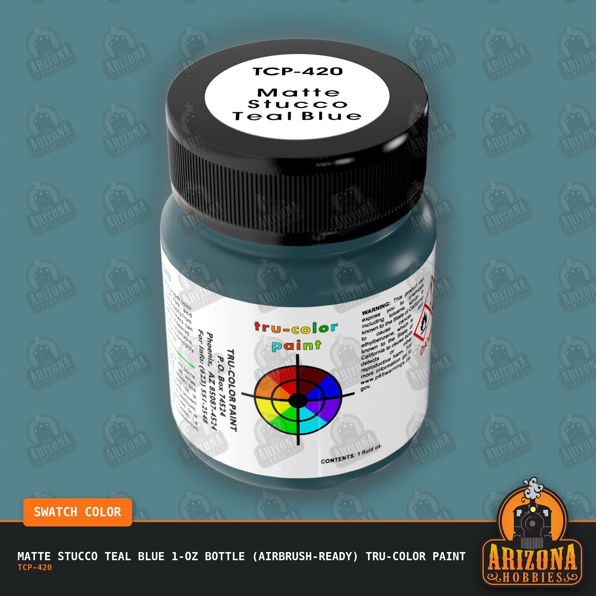 Matte STUCCO TEAL BLUE 1-oz bottle (Air-brush) Tru-Color Paint-with color swatch-Arizona Hobbies