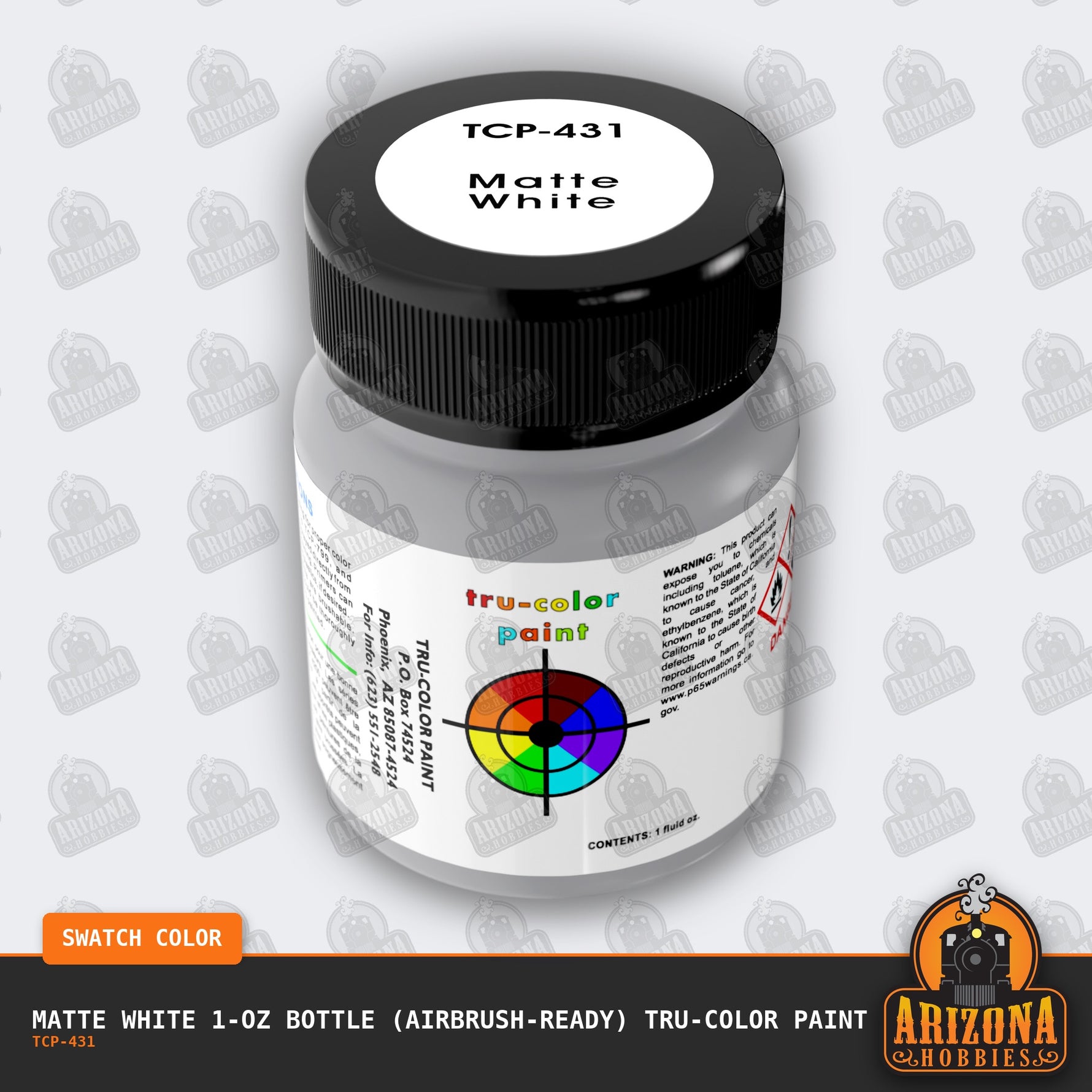 Matte WHITE 1-oz bottle (Air-brush) Tru-Color Paint-with color swatch-Arizona Hobbies