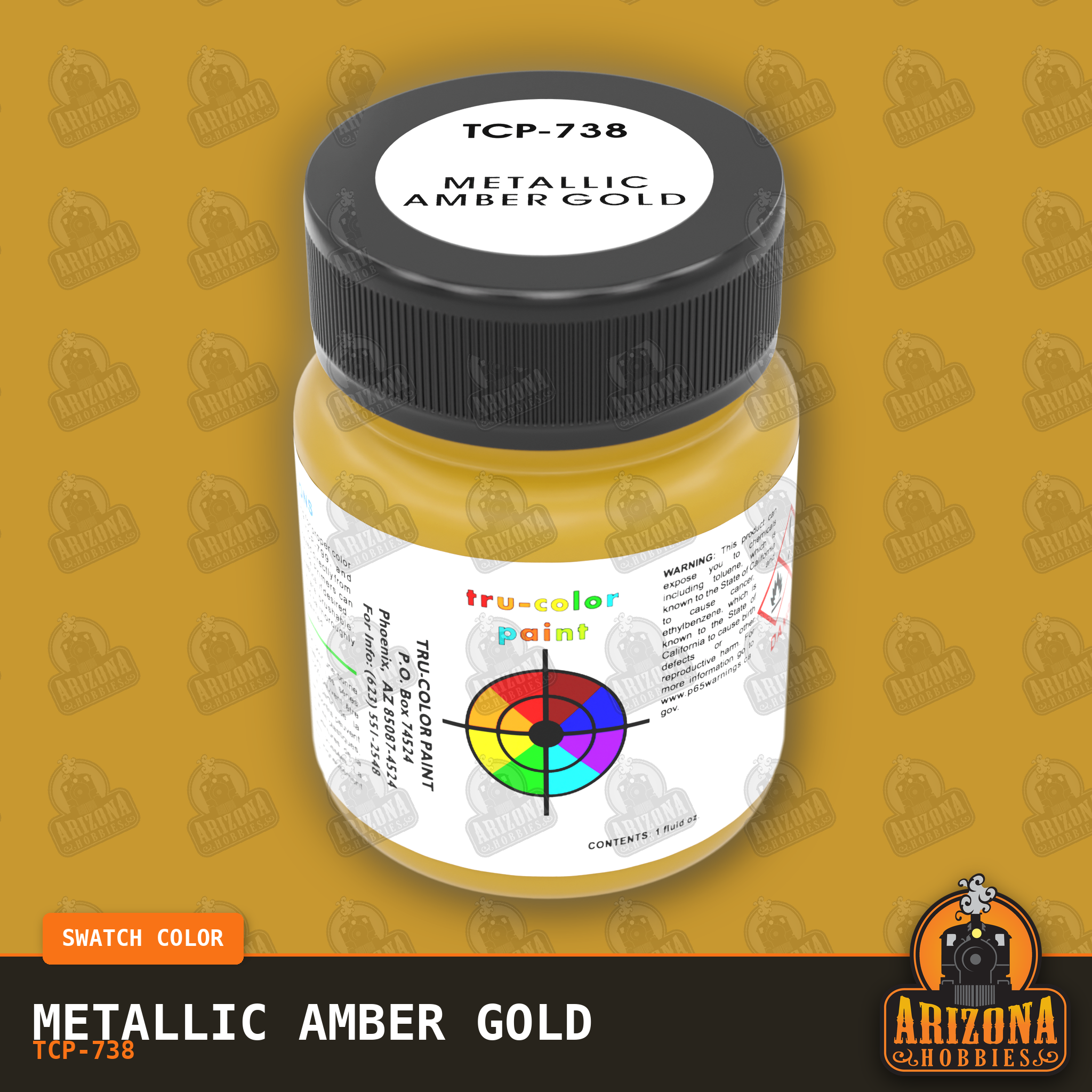 Metallic AMBER GOLD 1-oz bottle (Air-brush) Tru-Color Paint-with color swatch-Arizona Hobbies