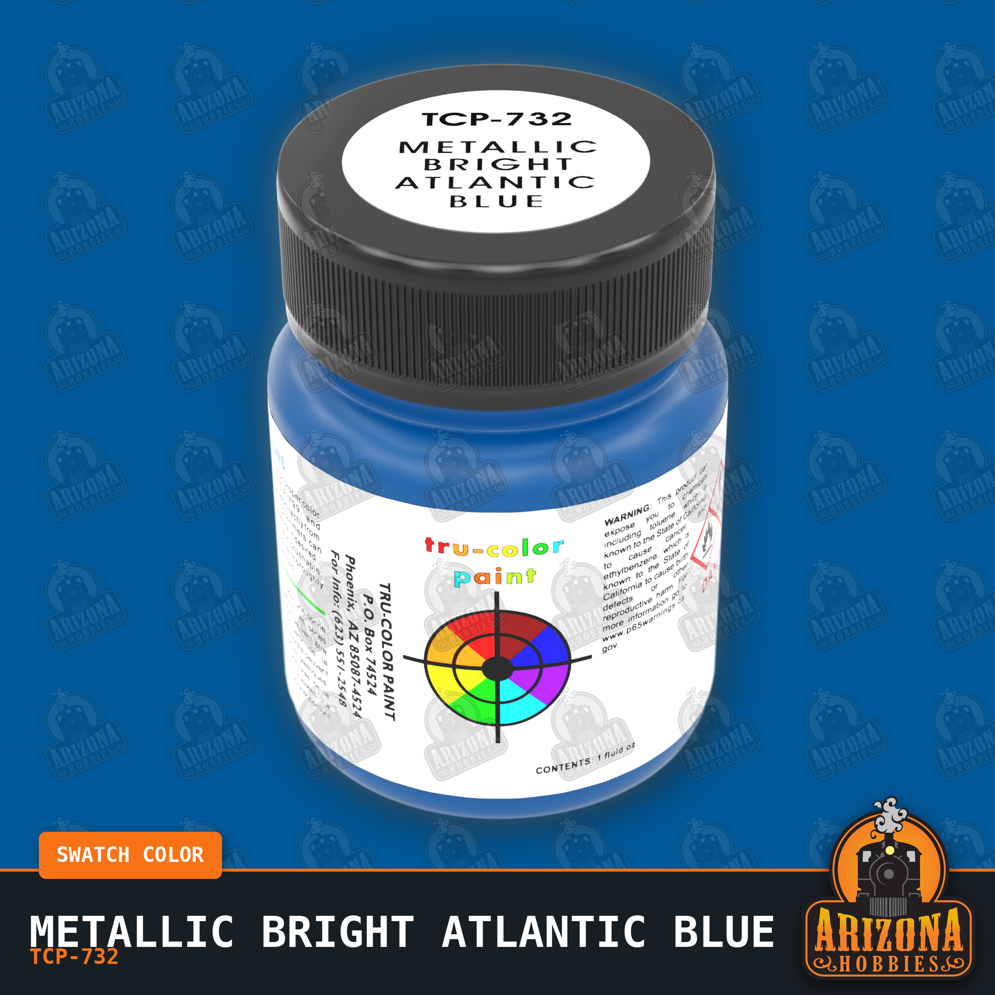 Metallic BRIGHT ATLANTIC BLUE 1-oz bottle (Air-brush) Tru-Color Paint-with color swatch-Arizona Hobbies