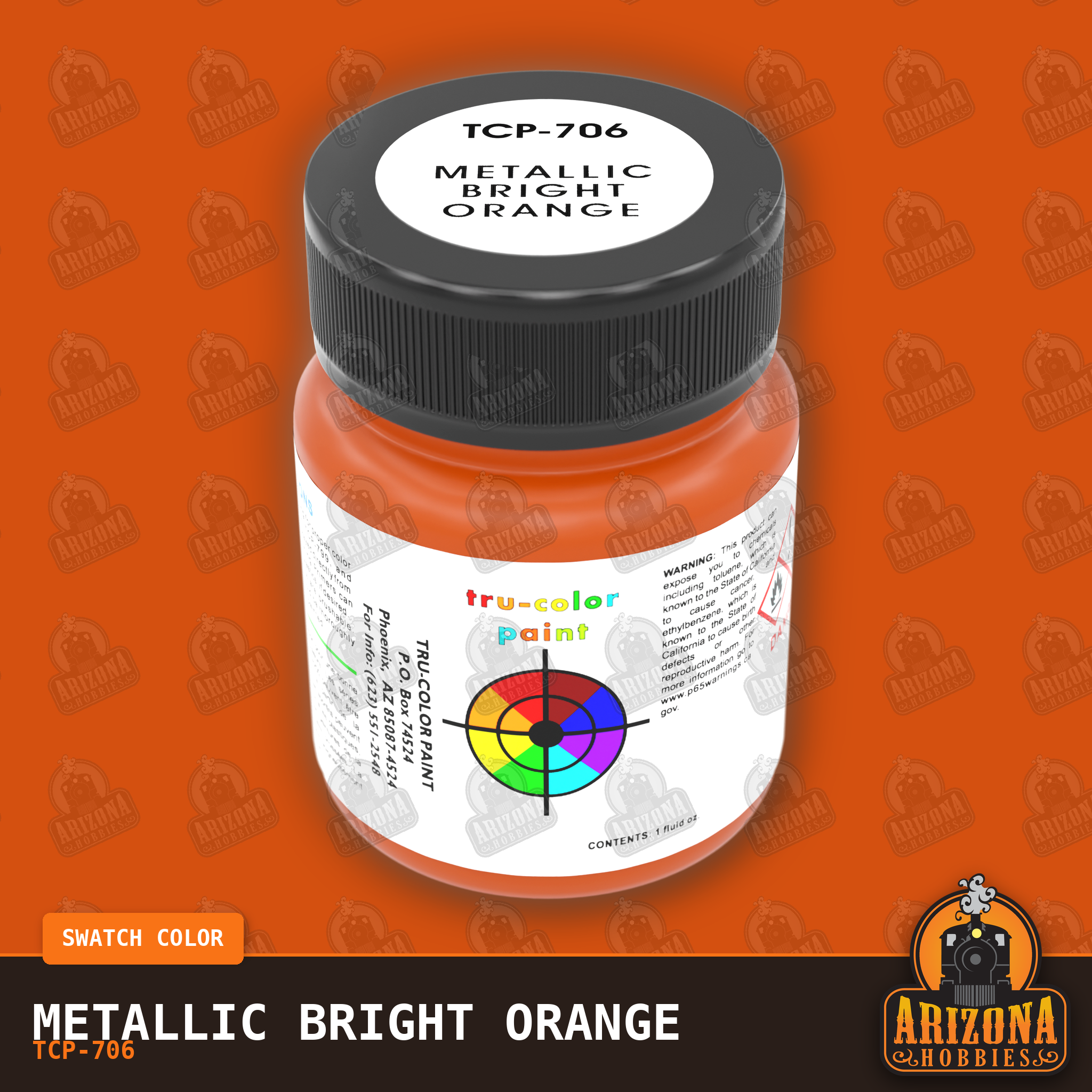 Metallic BRIGHT ORANGE 1-oz bottle (Air-brush) Tru-Color Paint-with color swatch-Arizona Hobbies