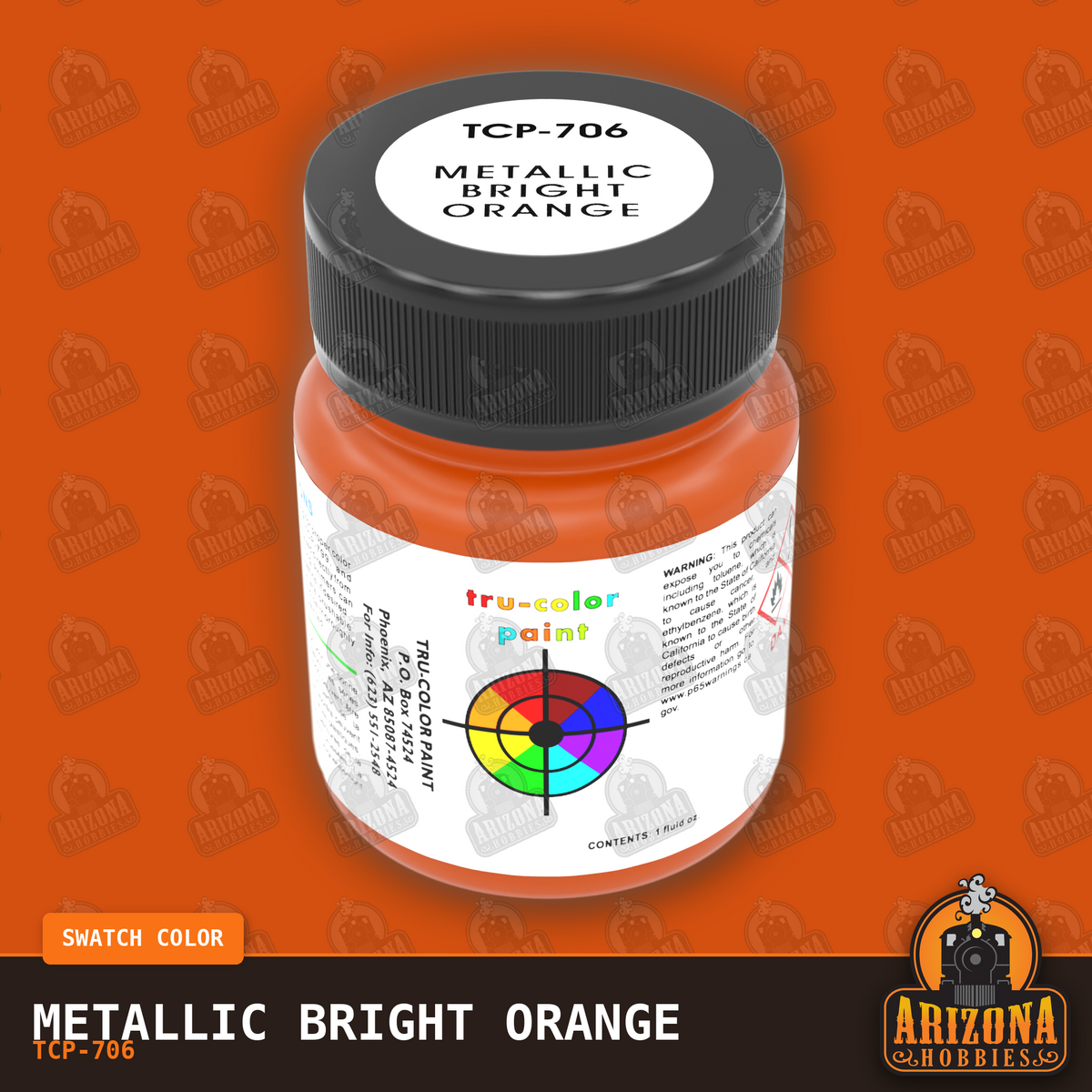 Metallic BRIGHT ORANGE 1-oz bottle (Air-brush) Tru-Color Paint-with color swatch-Arizona Hobbies