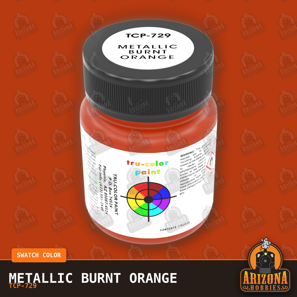 Metallic BURNT ORANGE 1-oz bottle (Air-brush) Tru-Color Paint-with color swatch-Arizona Hobbies