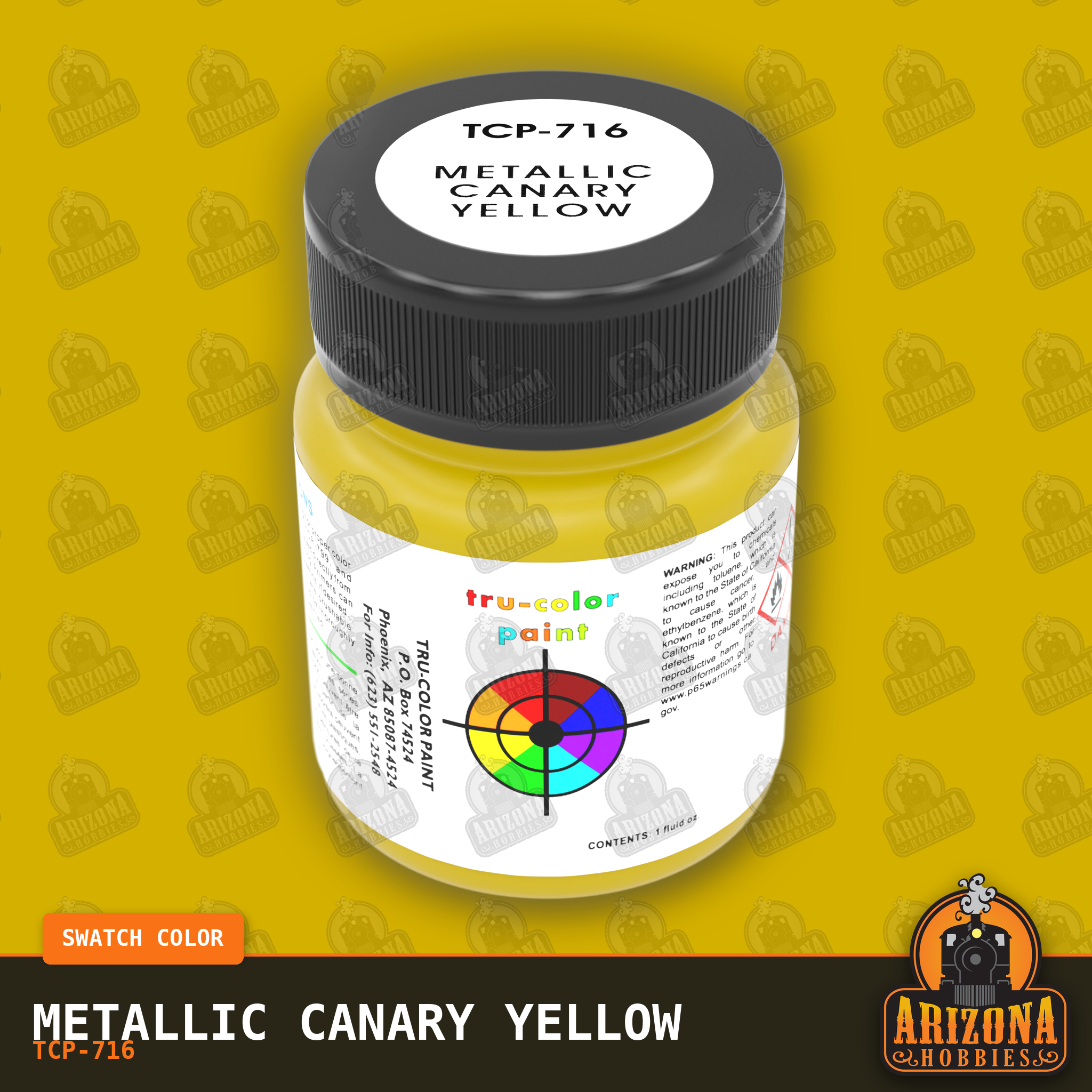 Metallic CANARY YELLOW 1-oz bottle (Air-brush) Tru-Color Paint-with color swatch-Arizona Hobbies