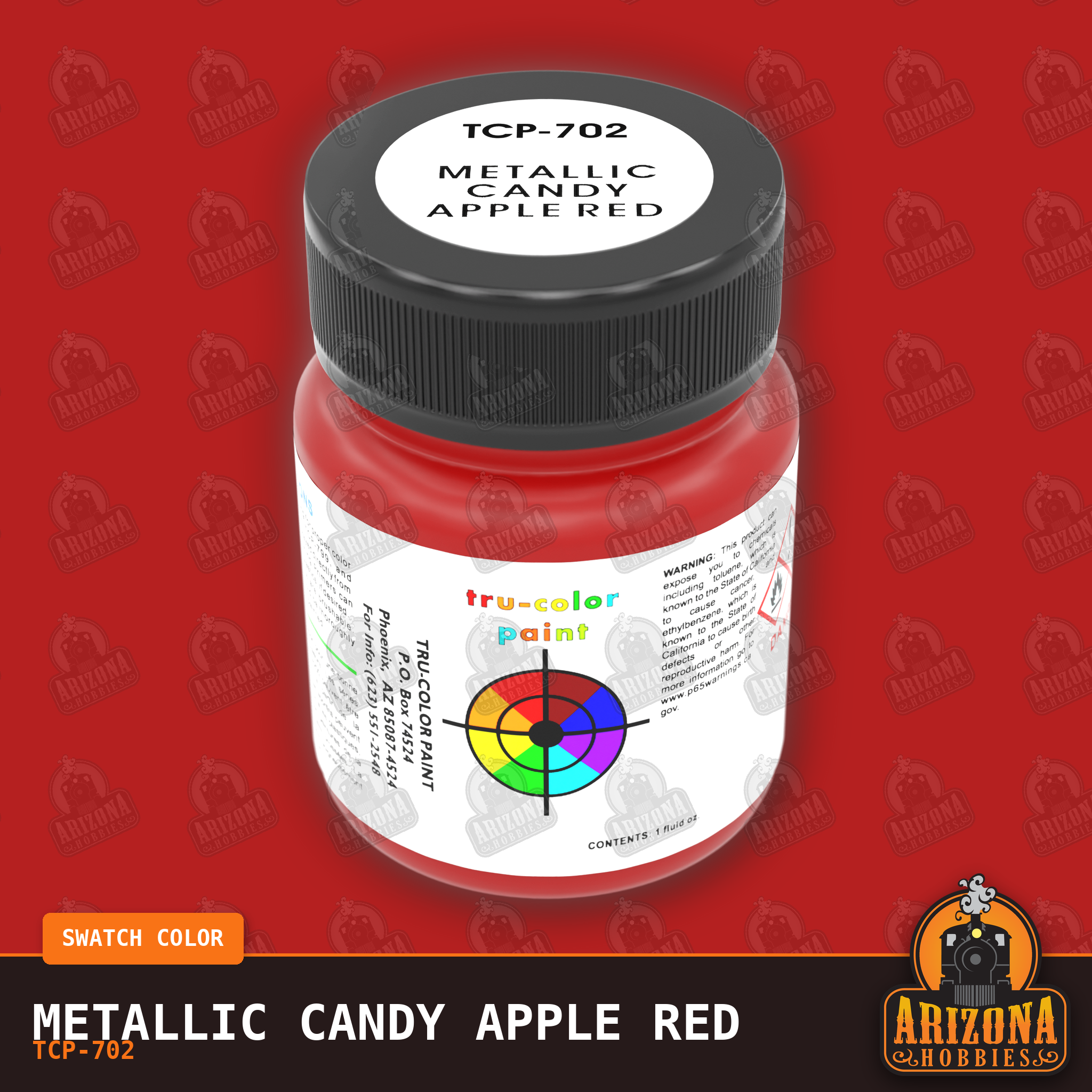 Metallic CANDY APPLE RED 1-oz bottle (Air-brush) Tru-Color Paint-with color swatch-Arizona Hobbies