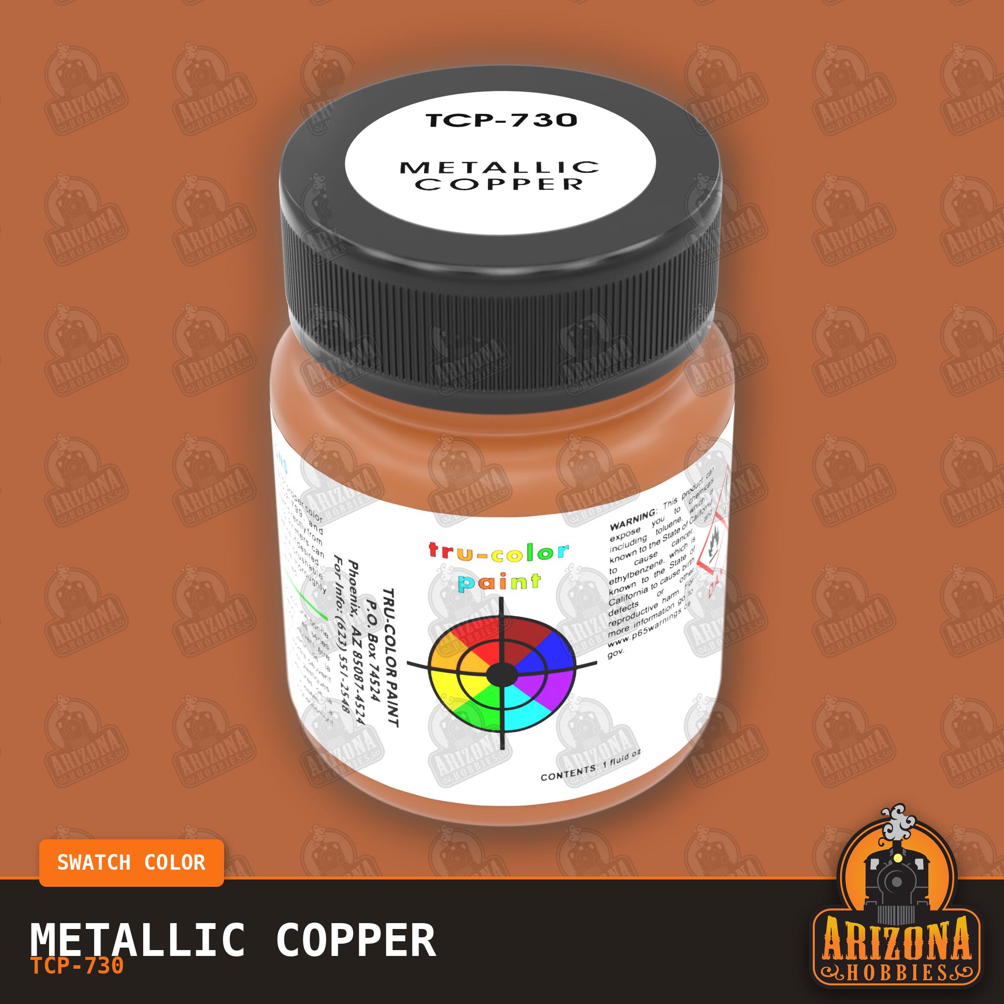 Metallic COPPER 1-oz bottle (Air-brush) Tru-Color Paint-with color swatch-Arizona Hobbies