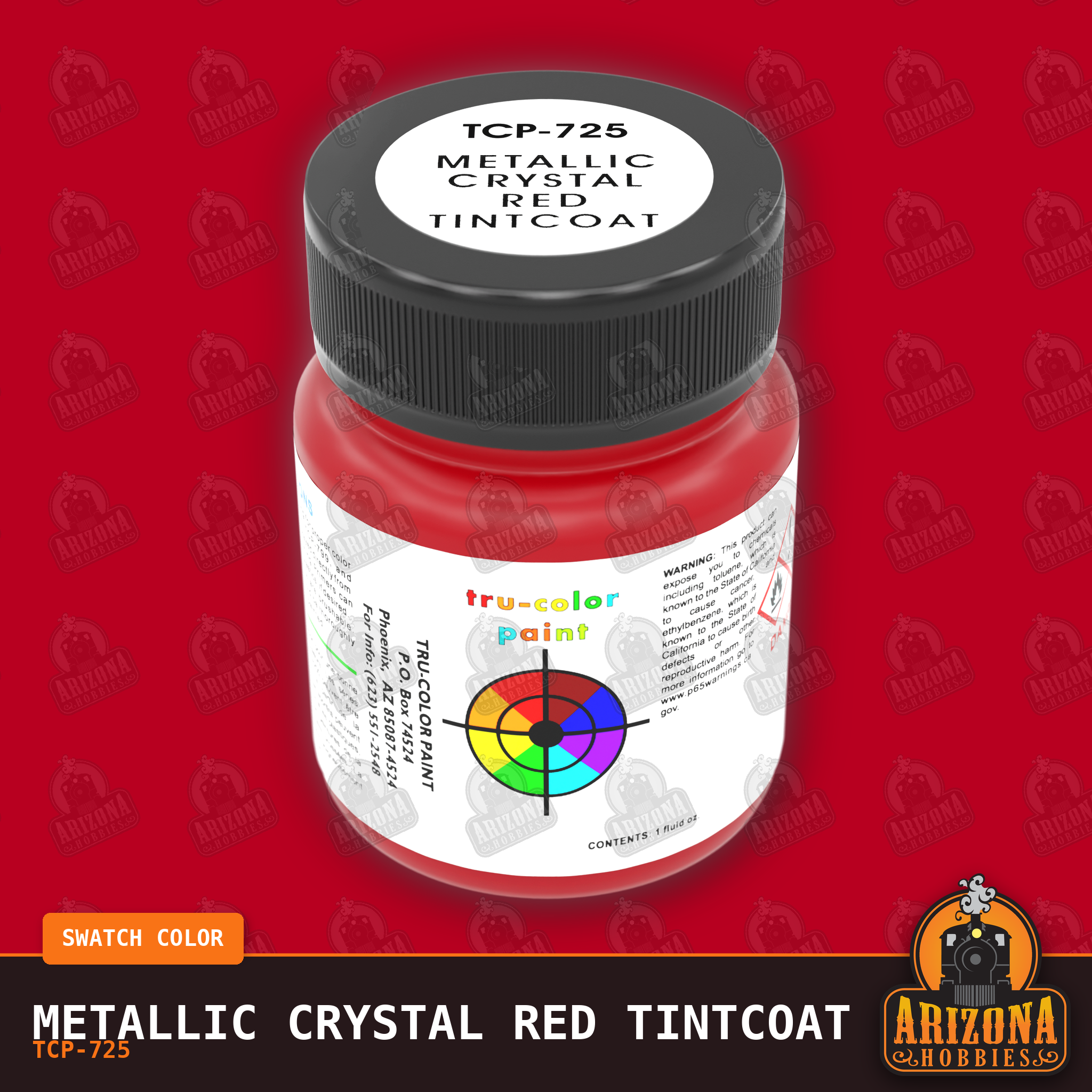 Metallic CRYSTAL RED Tintcoat 1-oz bottle (Air-brush) Tru-Color Paint-with color swatch-Arizona Hobbies
