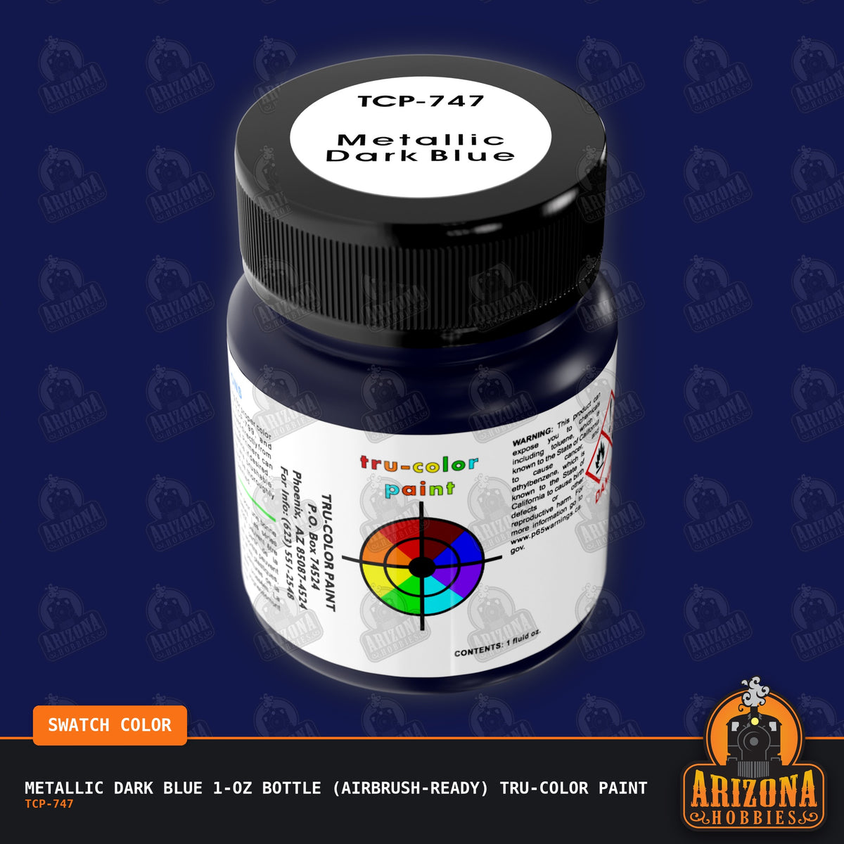 Metallic DARK BLUE 1-oz bottle (Air-brush) Tru-Color Paint-with color swatch-Arizona Hobbies