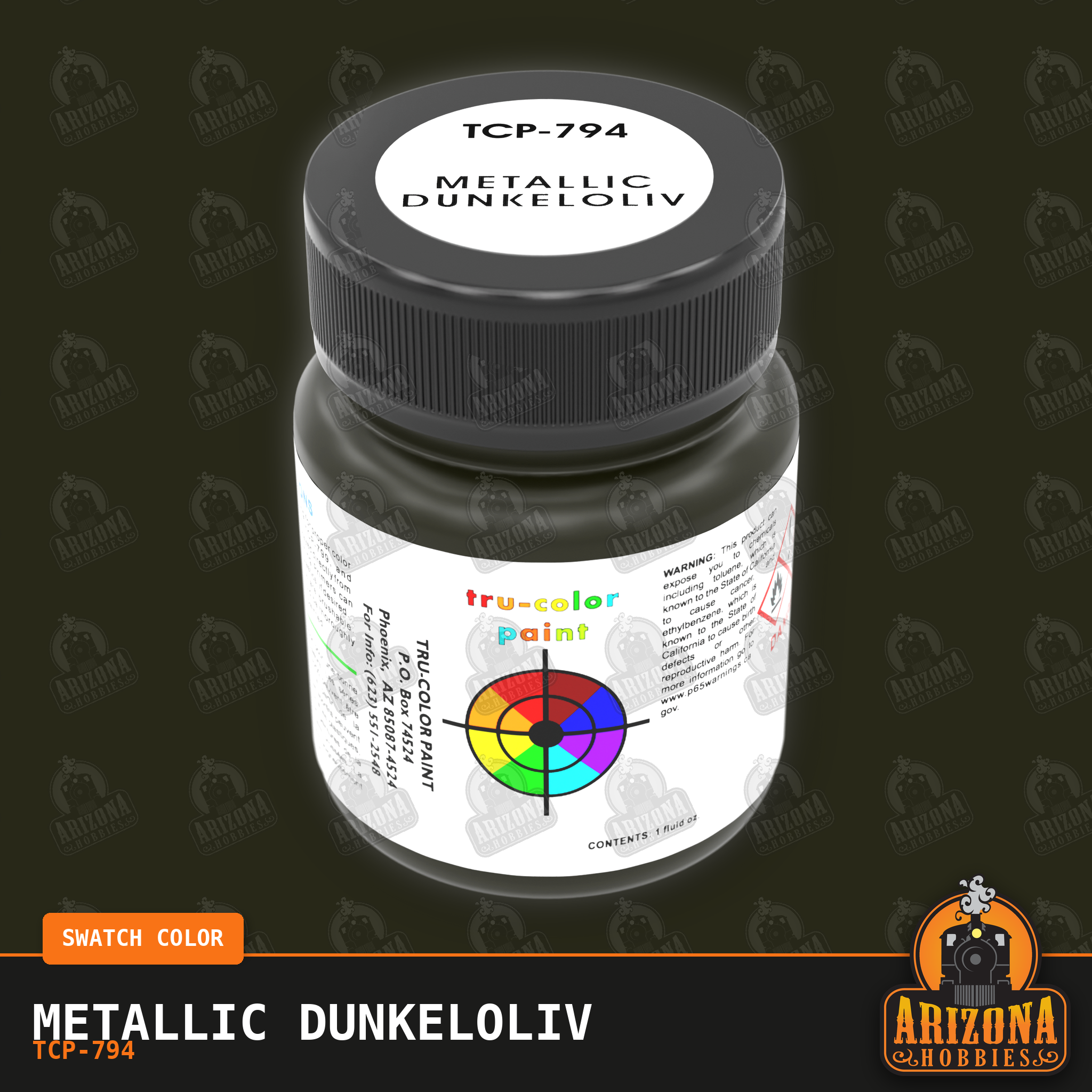 Metallic DUNKELOLIV 1-oz bottle (Air-brush) SPECIAL ORDER ONLY-with color swatch-Arizona Hobbies