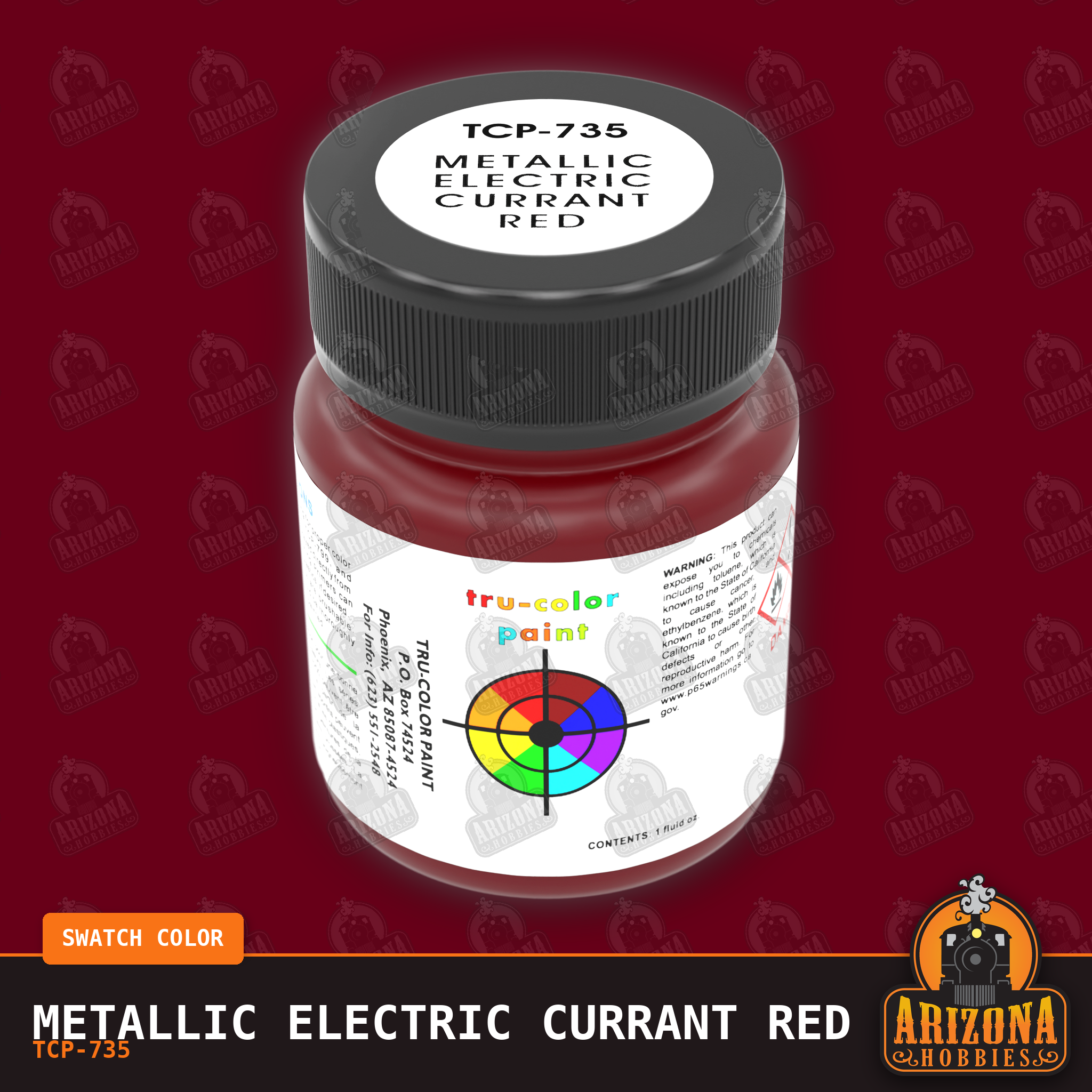Metallic ELECTRIC CURRANT RED 1-oz bottle (Air-brush) Tru-Color Paint-with color swatch-Arizona Hobbies