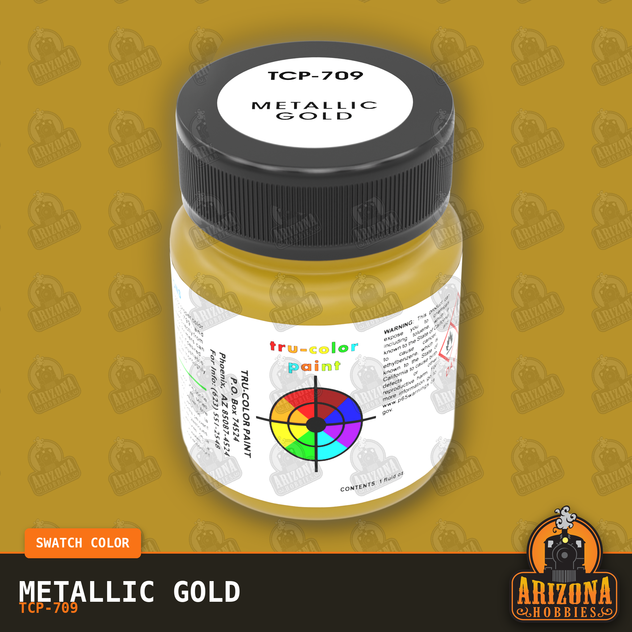 Metallic GOLD 1-oz bottle (Air-brush) Tru-Color Paint-with color swatch-Arizona Hobbies
