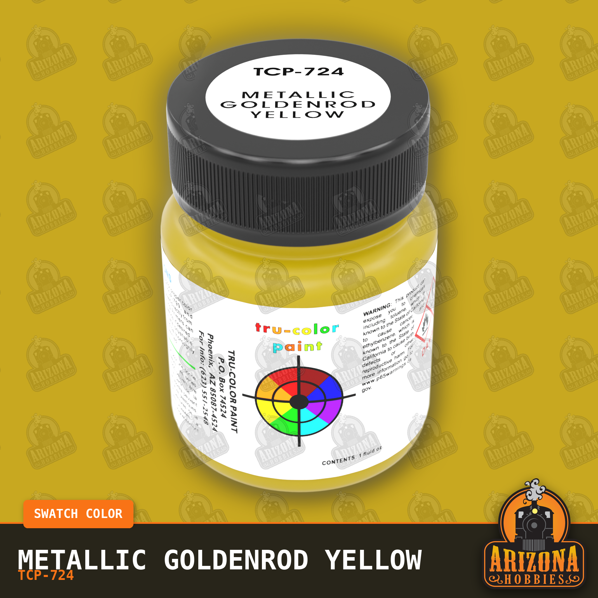 Metallic GOLDENROD YELLOW 1-oz bottle (Air-brush) Tru-Color Paint-with color swatch-Arizona Hobbies