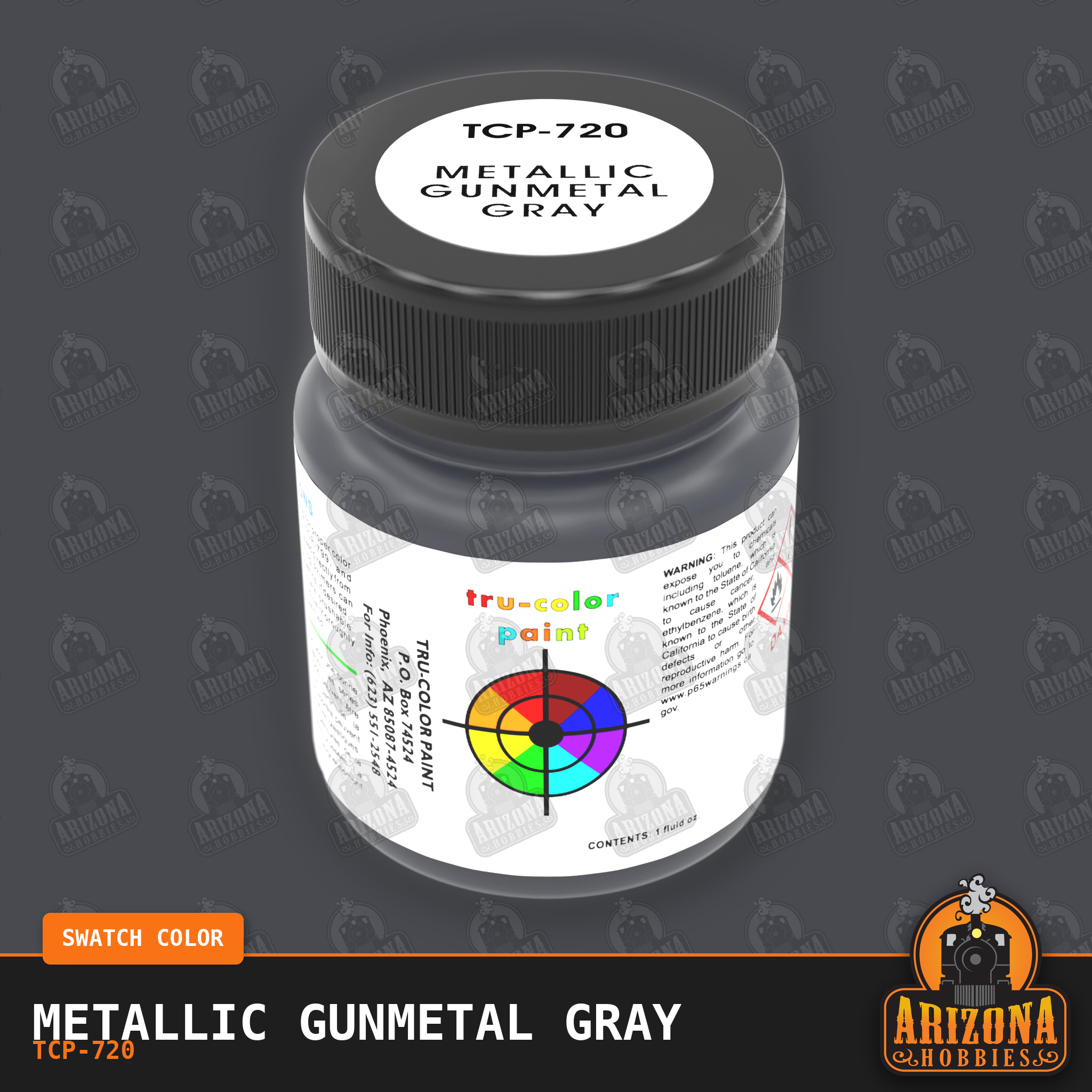 Metallic GUNMETAL GRAY 1-oz bottle (Air-brush) Tru-Color Paint-with color swatch-Arizona Hobbies
