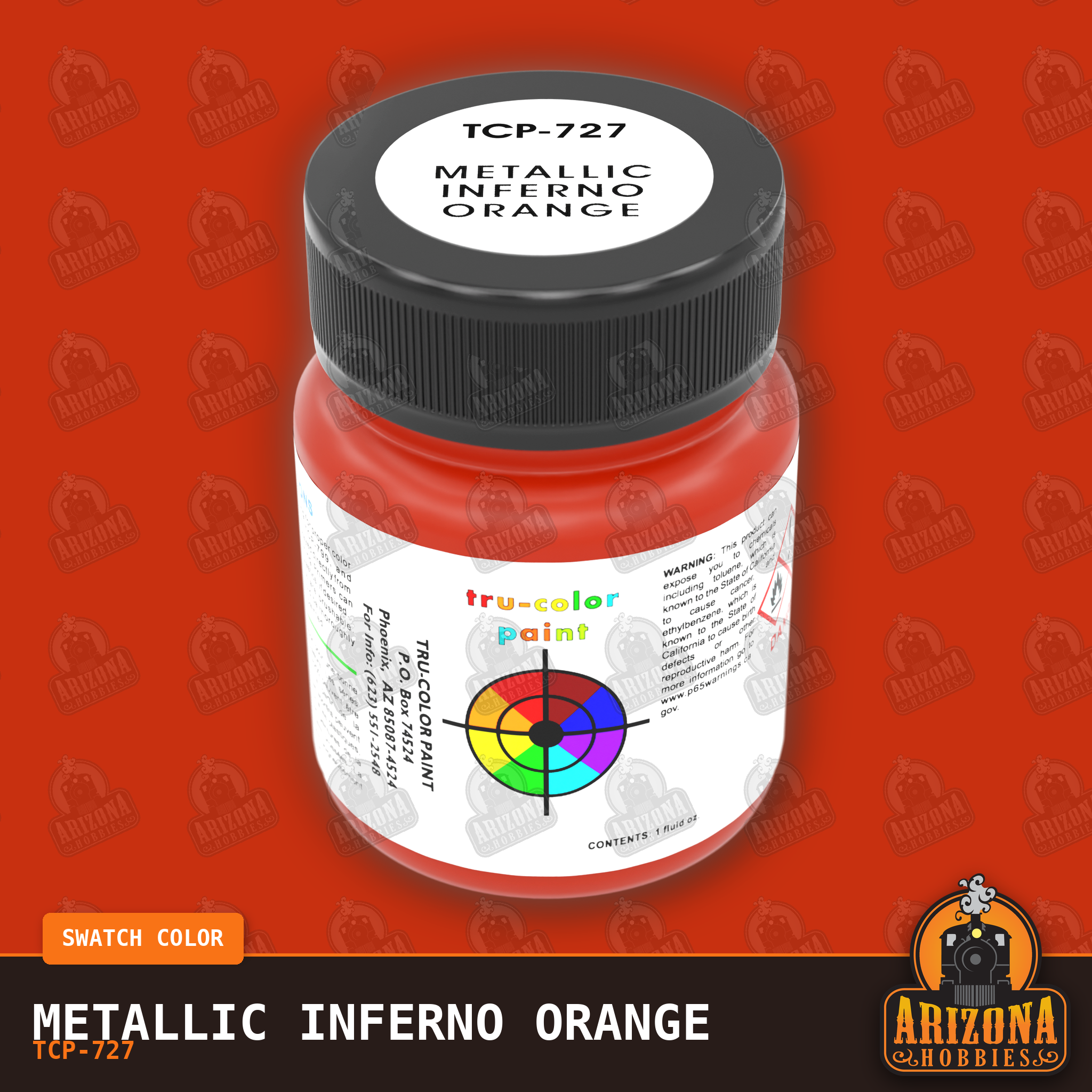 Metallic INFERNO ORANGE 1-oz bottle (Air-brush) Tru-Color Paint-with color swatch-Arizona Hobbies