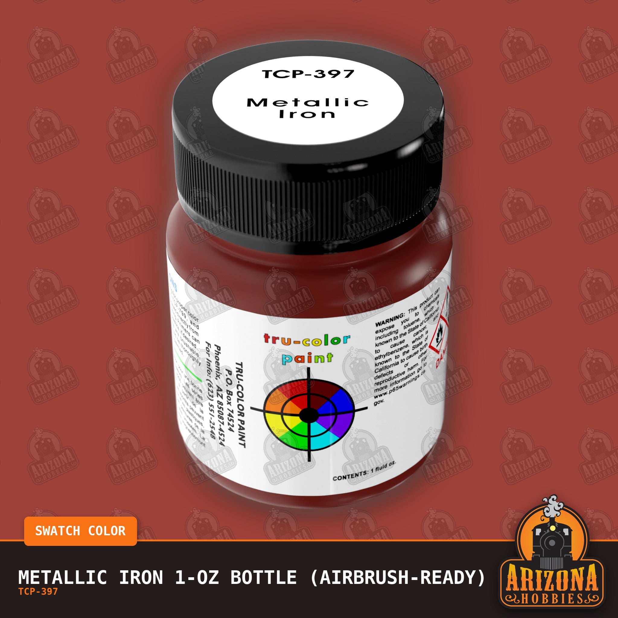 Metallic IRON 1-oz bottle (Air-brush)-with color swatch-Arizona Hobbies