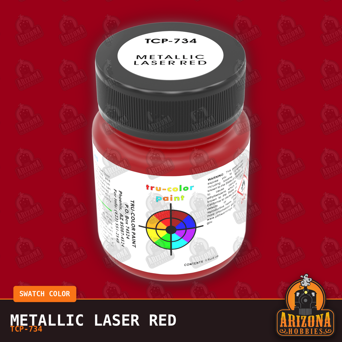 Metallic LASER RED 1-oz bottle (Air-brush) Tru-Color Paint-with color swatch-Arizona Hobbies