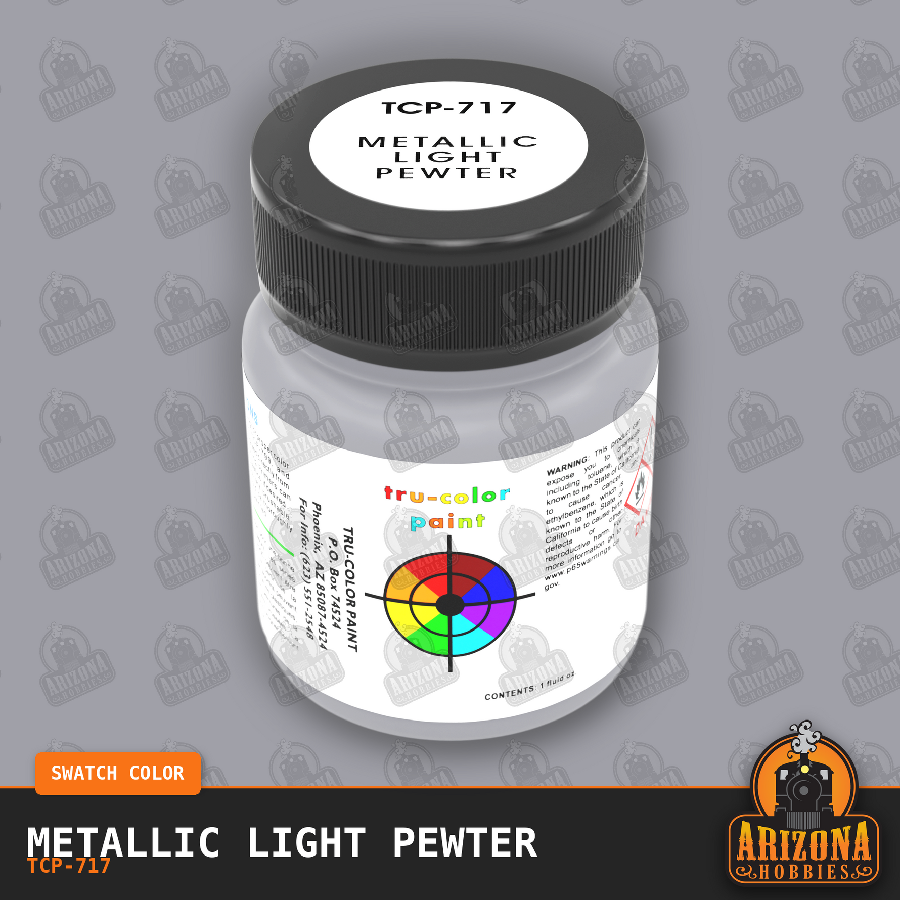 Metallic LIGHT PEWTER 1-oz bottle (Air-brush)-with color swatch-Arizona Hobbies