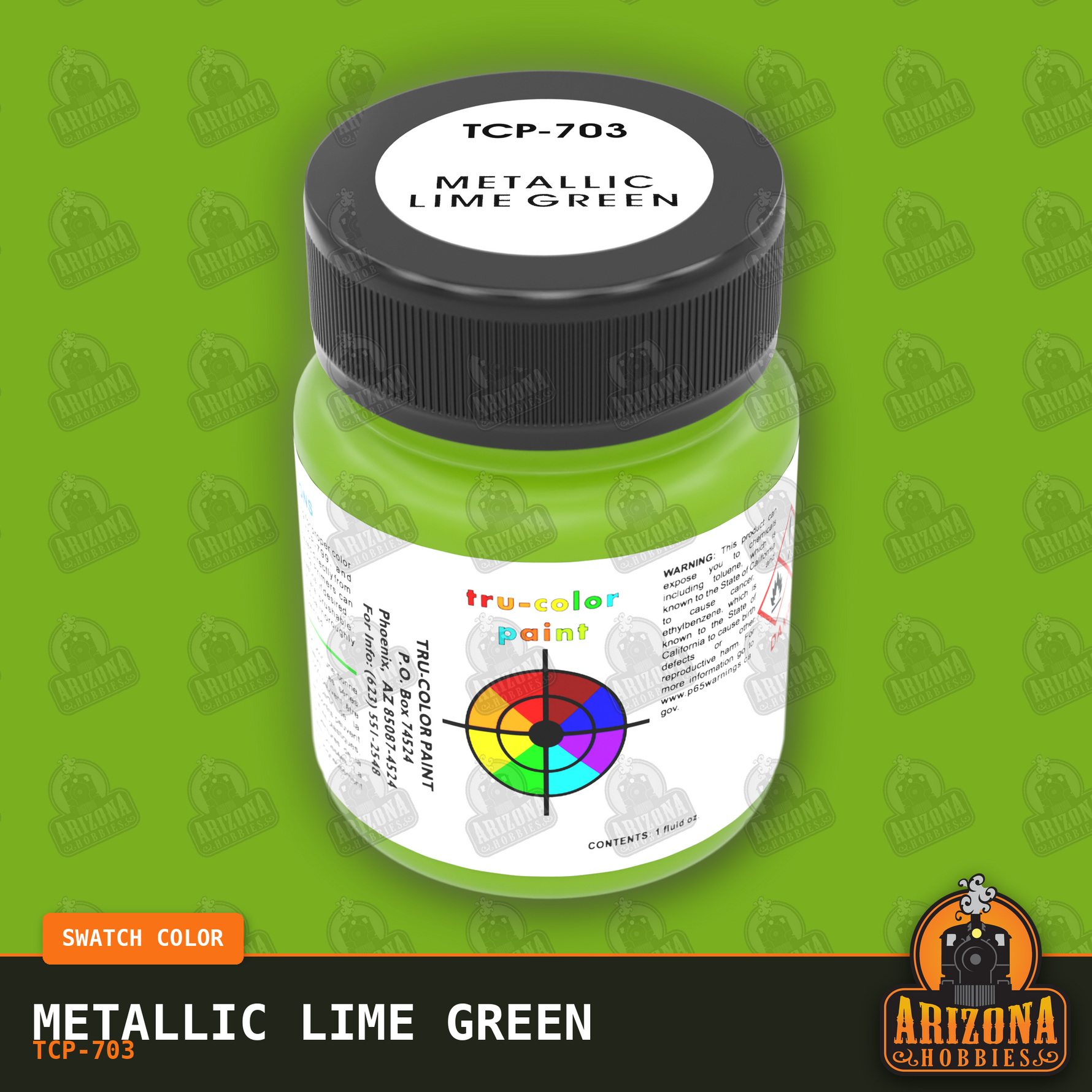 Metallic LIME GREEN 1-oz bottle (Air-brush) Tru-Color Paint-with color swatch-Arizona Hobbies