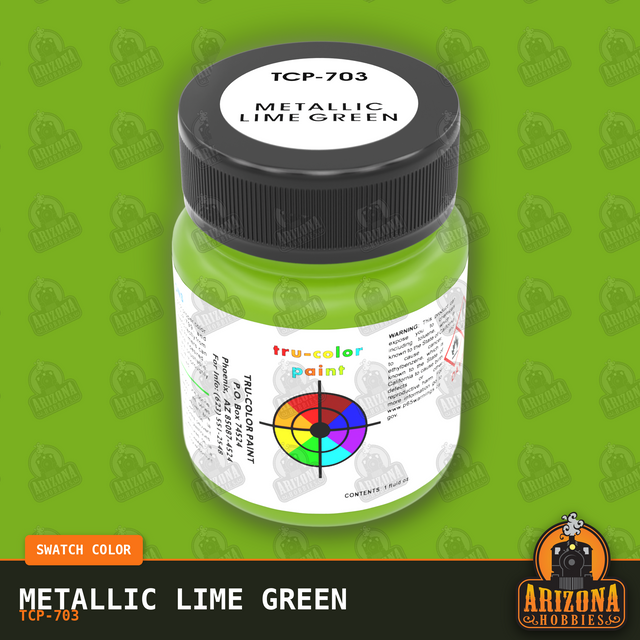 Metallic LIME GREEN 1-oz bottle (Air-brush) Tru-Color Paint-with color swatch-Arizona Hobbies