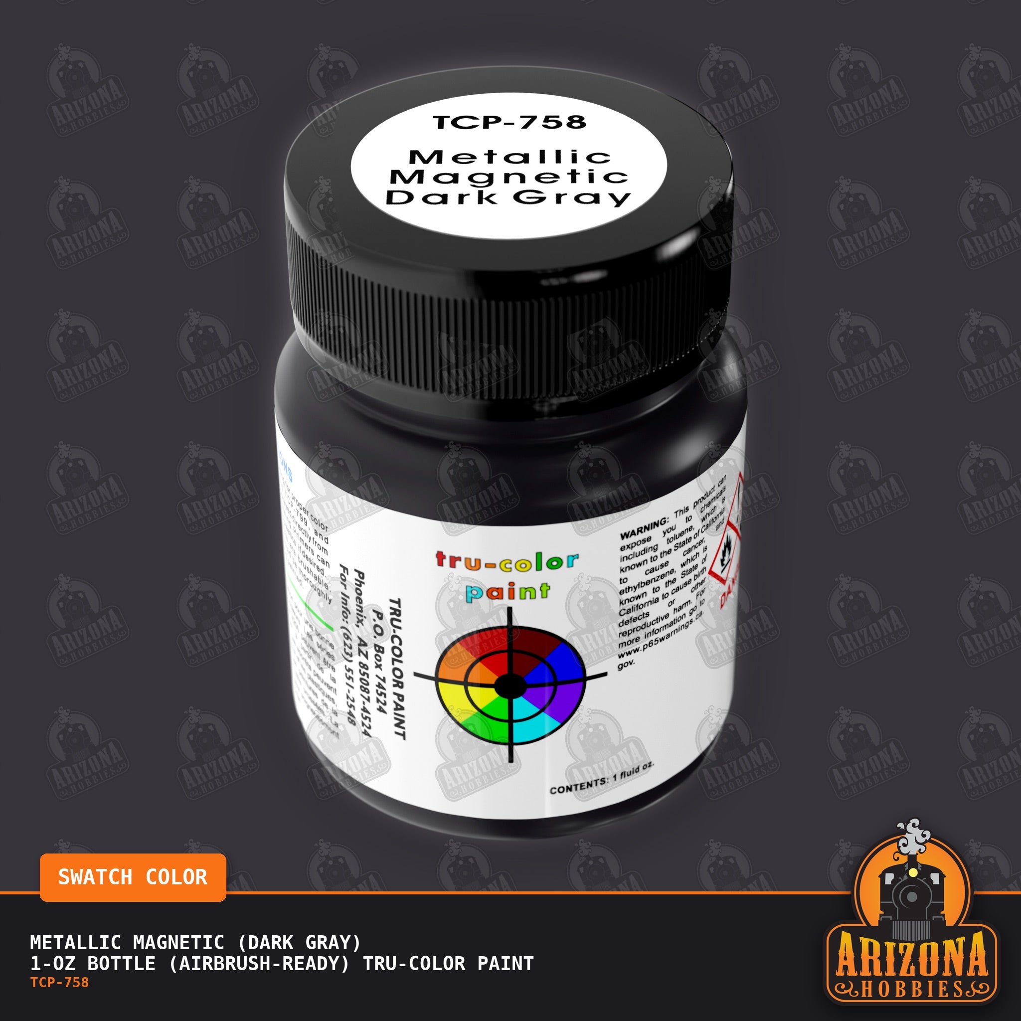 Metallic MAGNETIC (Dark Gray) 1-oz bottle (Air-brush) Tru-Color Paint-with color swatch-Arizona Hobbies