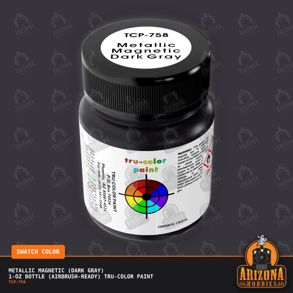 Metallic MAGNETIC (Dark Gray) 1-oz bottle (Air-brush) Tru-Color Paint-with color swatch-Arizona Hobbies
