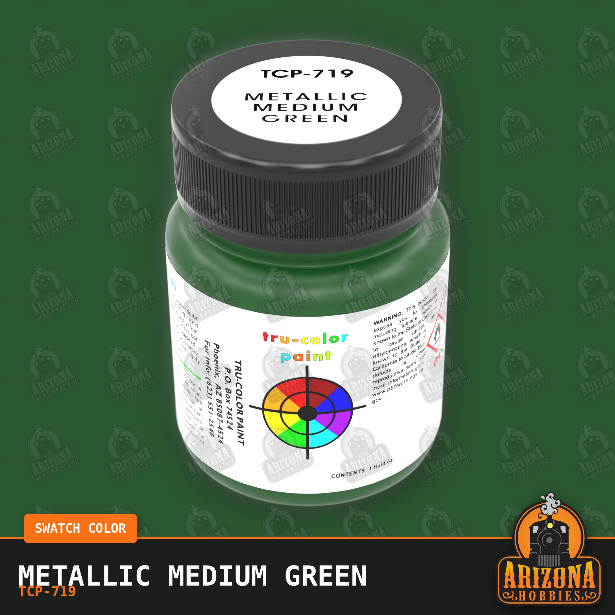 Metallic MEDIUM GREEN 1-oz bottle (Air-brush) Tru-Color Paint-with color swatch-Arizona Hobbies