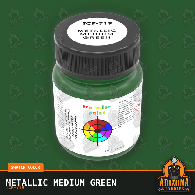 Metallic MEDIUM GREEN 1-oz bottle (Air-brush) Tru-Color Paint-with color swatch-Arizona Hobbies