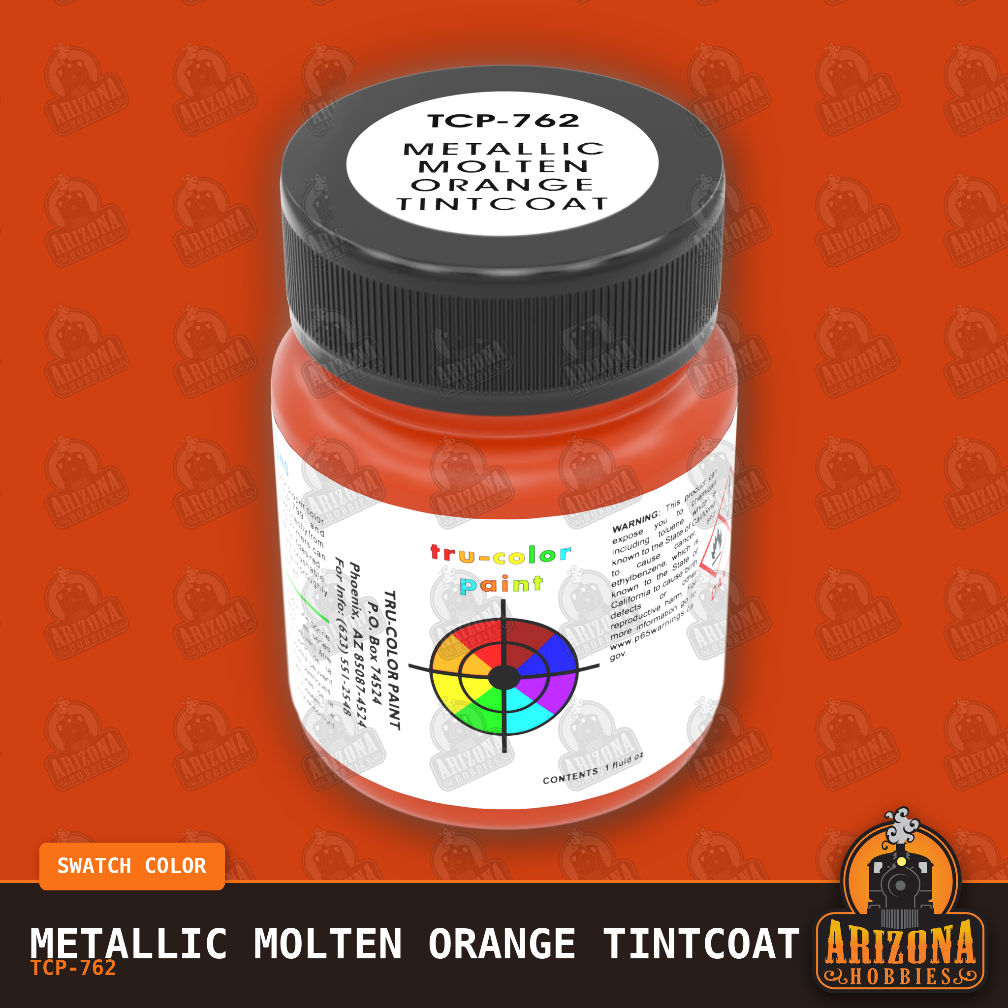 Metallic MOLTEN ORANGE Tintcoat 1-oz bottle (Air-brush) Tru-Color Paint-with color swatch-Arizona Hobbies